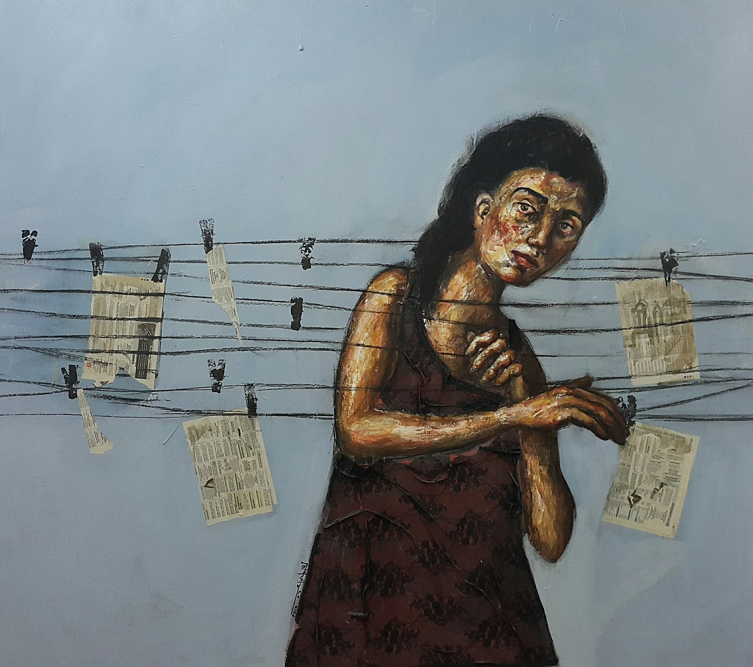 ‘Memories Hanger’-Acrylic and Charcoal on canvas-150×170cm-2015-Dubai Sold