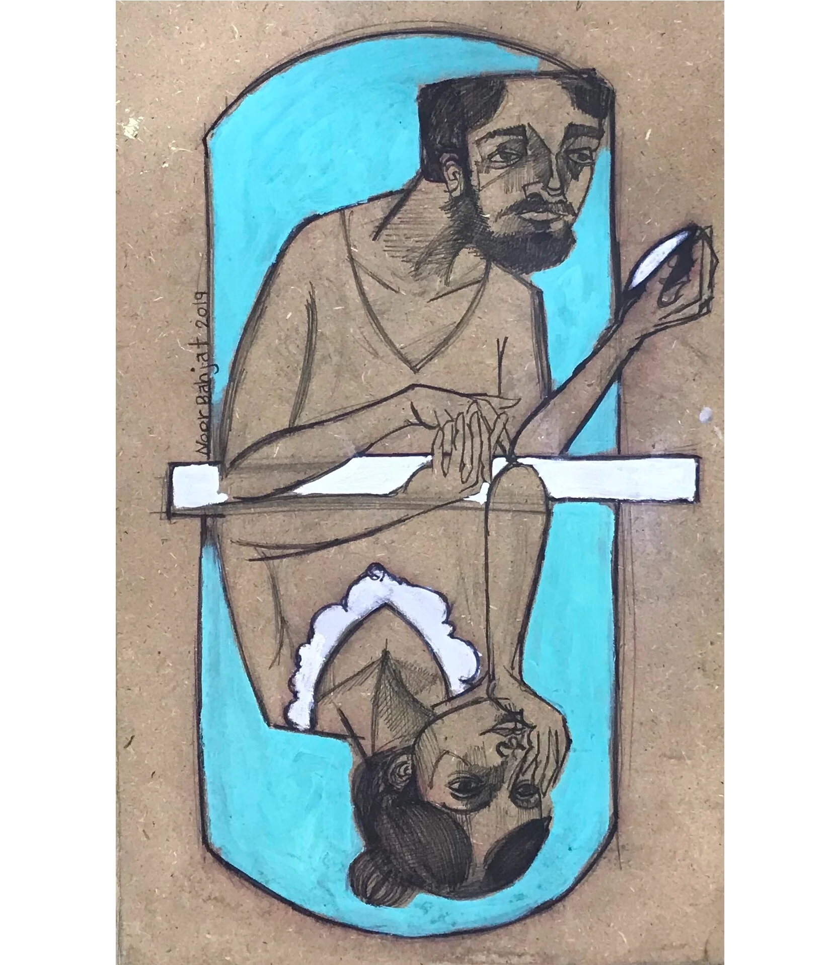 On a window 2 -45x30 cm-Ink and Acrylic on wood-2019-Dubai