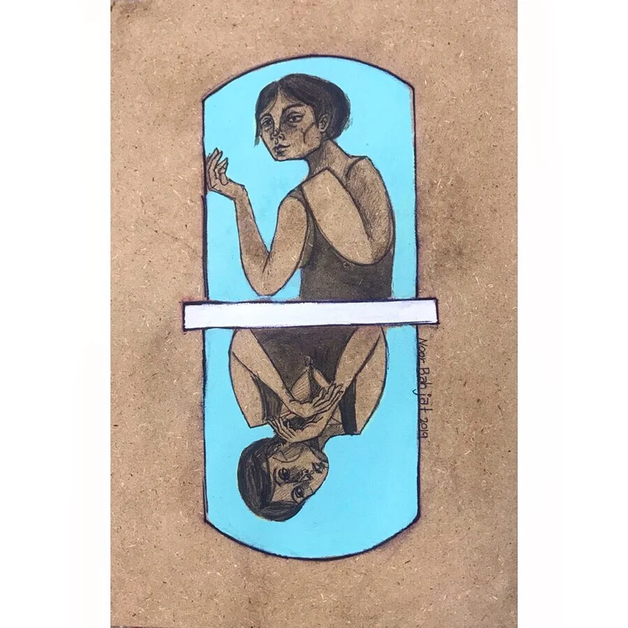 Reflection -45x30 cm-Ink and Acrylic on wood-2019-Dubai