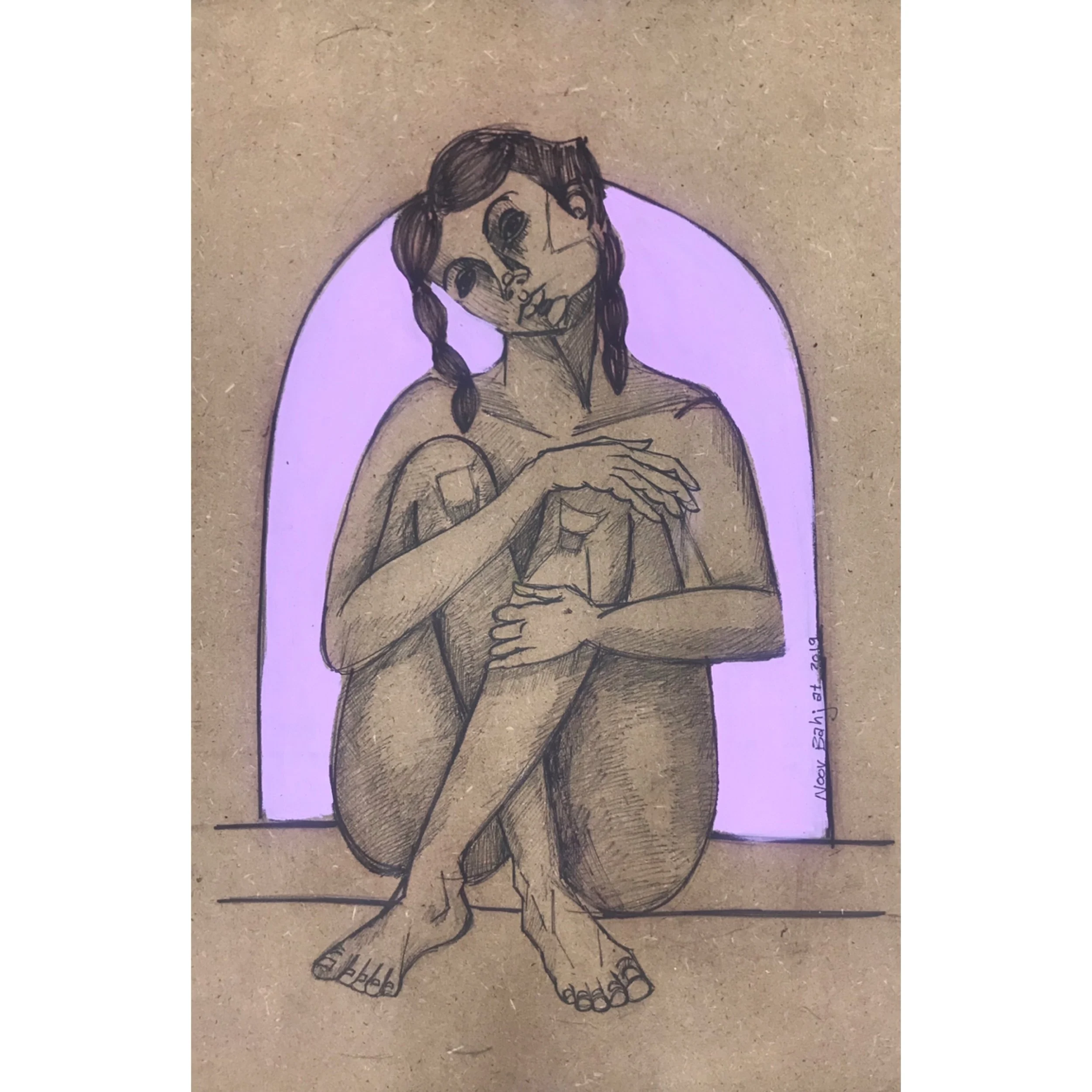 Waiting -45x30 cm-Ink and Acrylic on wood-2019-Dubai