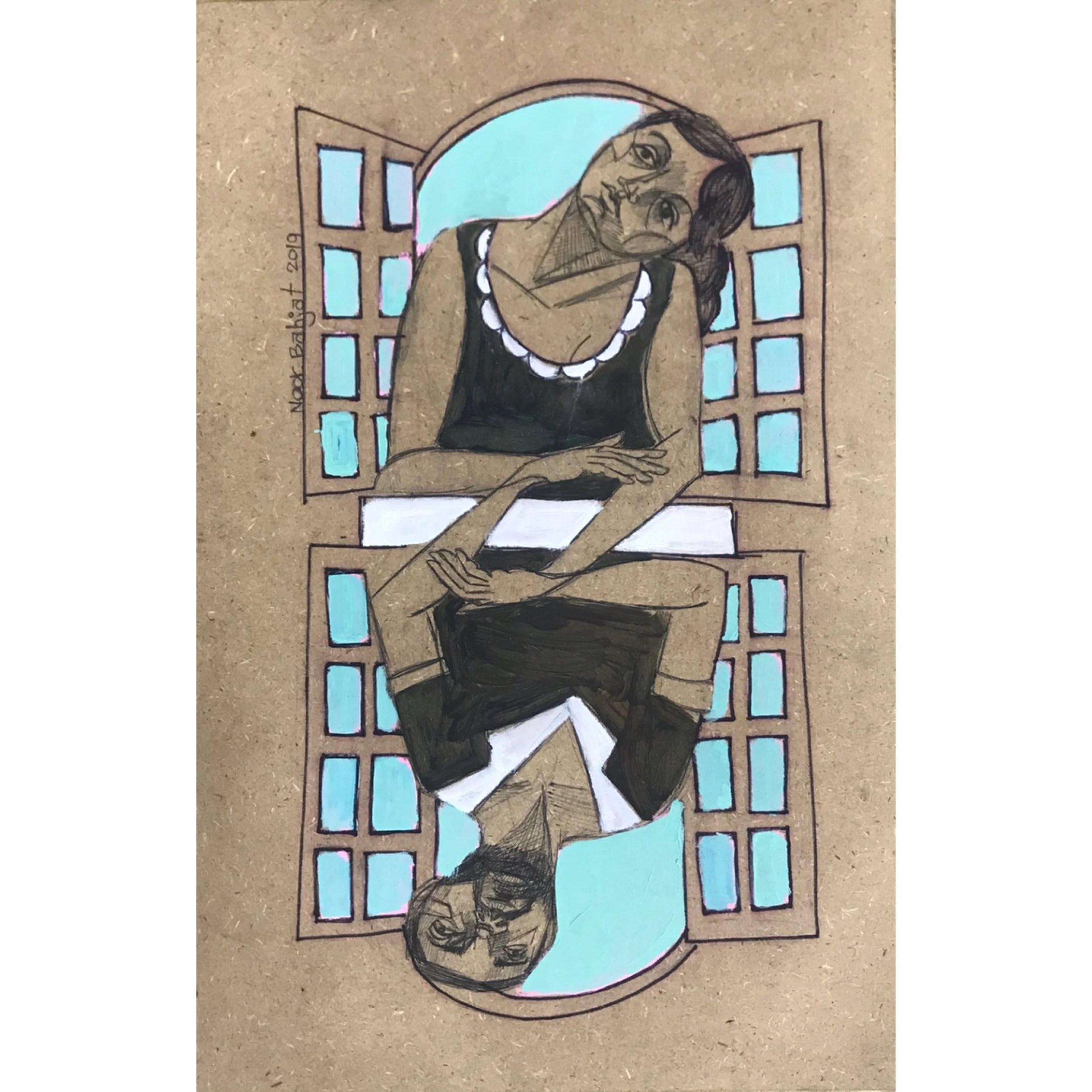 On a Window -45x30 cm-Ink and Acrylic on wood-2019-Dubai 