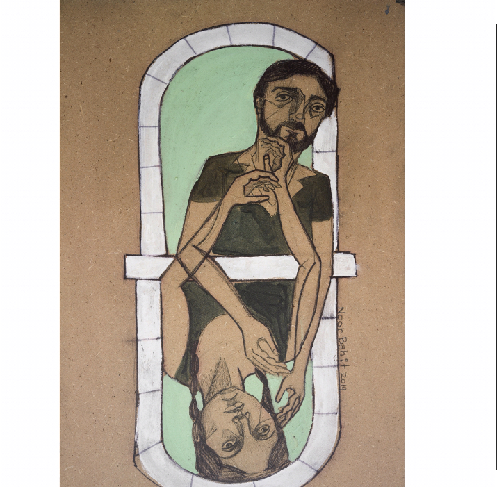 Reaching out -45x30 cm-Ink and Acrylic on wood-2019-Dubai