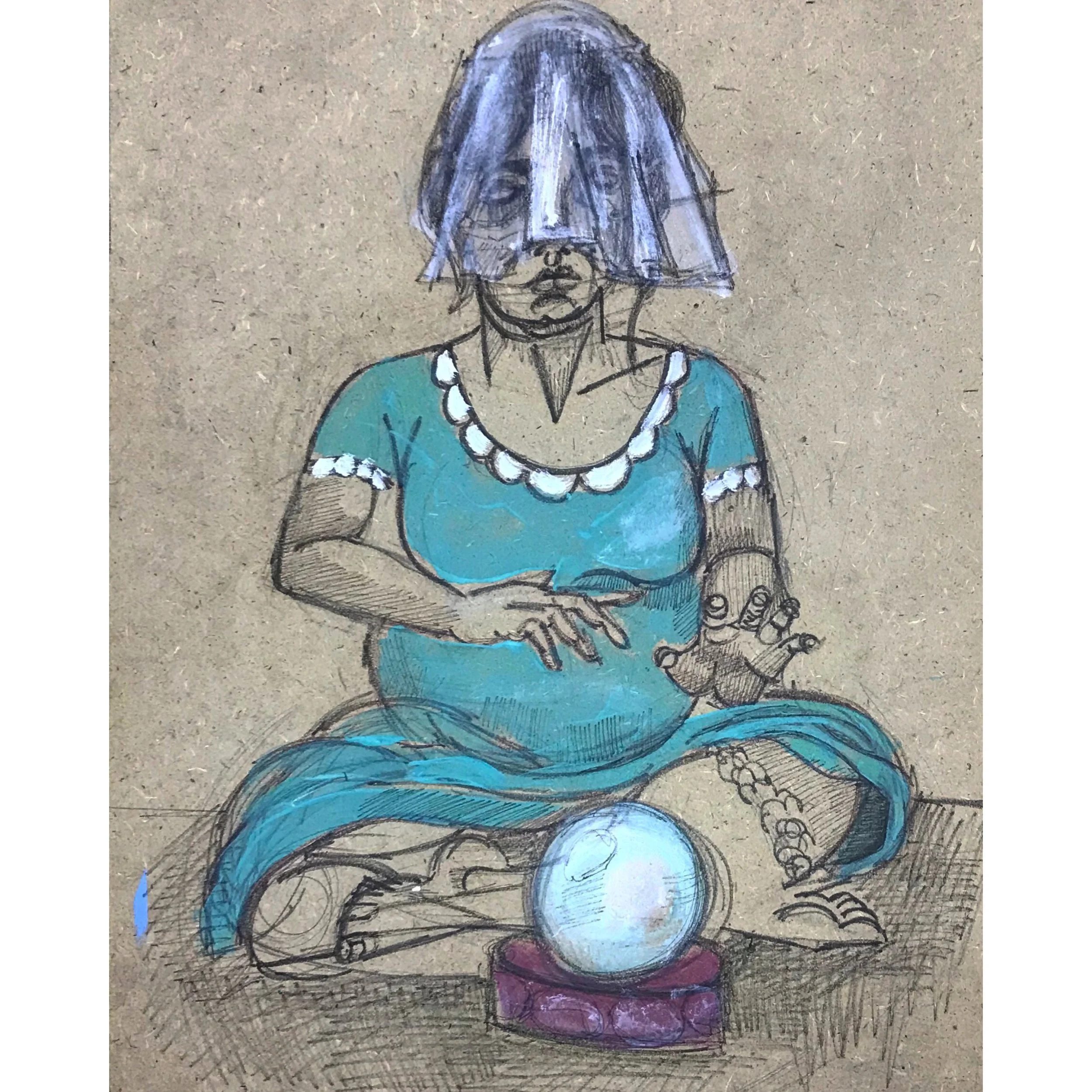 The Divination -45x30 cm-Ink and Acrylic on wood-2019-Dubai