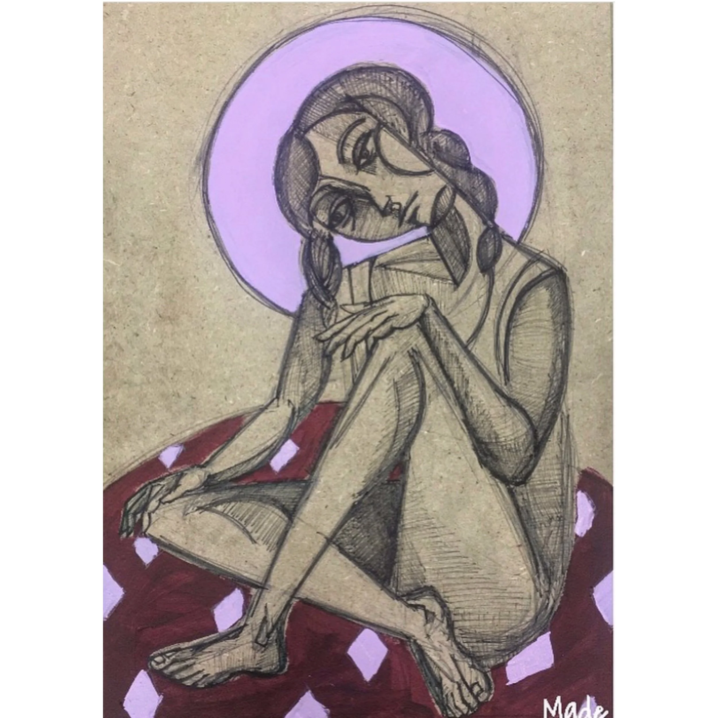 Solitude -45x30 cm-Ink and Acrylic on wood-2019-Dubai