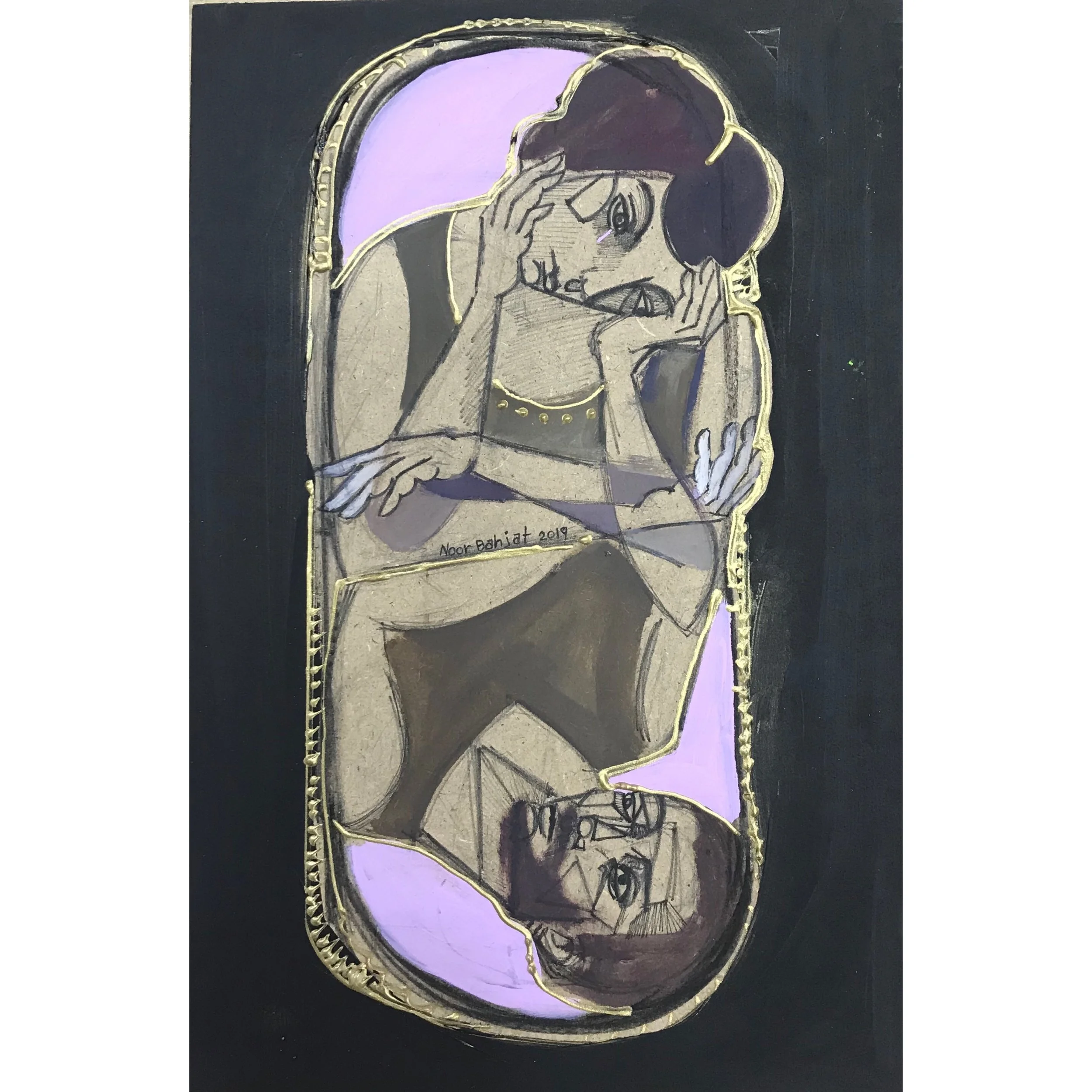 On the window -45x30 cm-Ink and Acrylic on wood-2019-Dubai  Sold