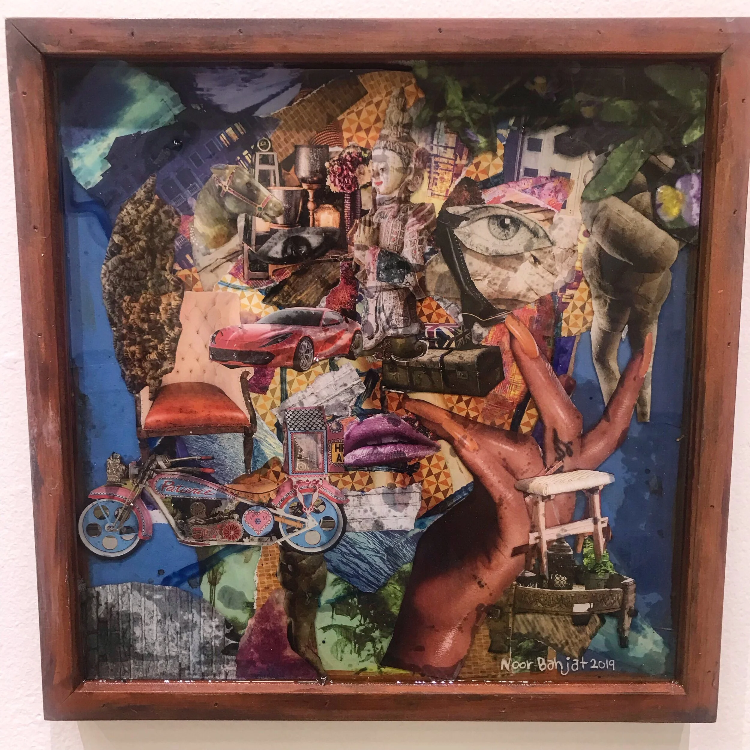 Self representation -35 x35 cm-Collage in a wooden box 2019-Dubai