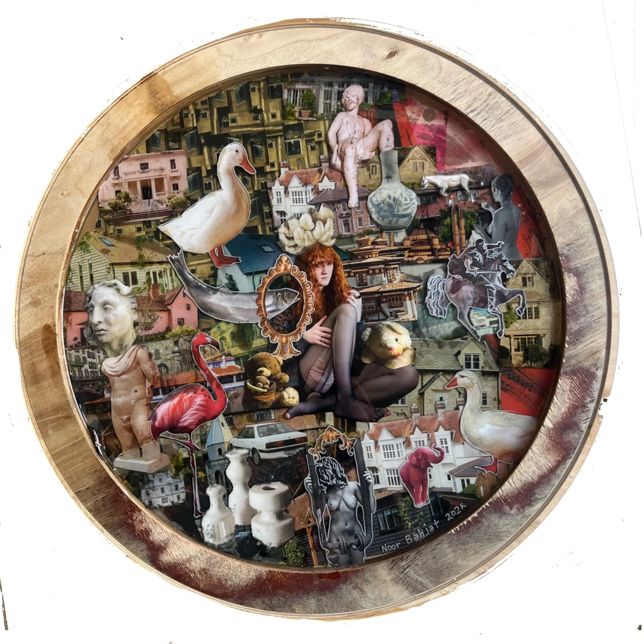 Awaking dreams-40x40cm-collage and resin in wood box-2025-Dubai