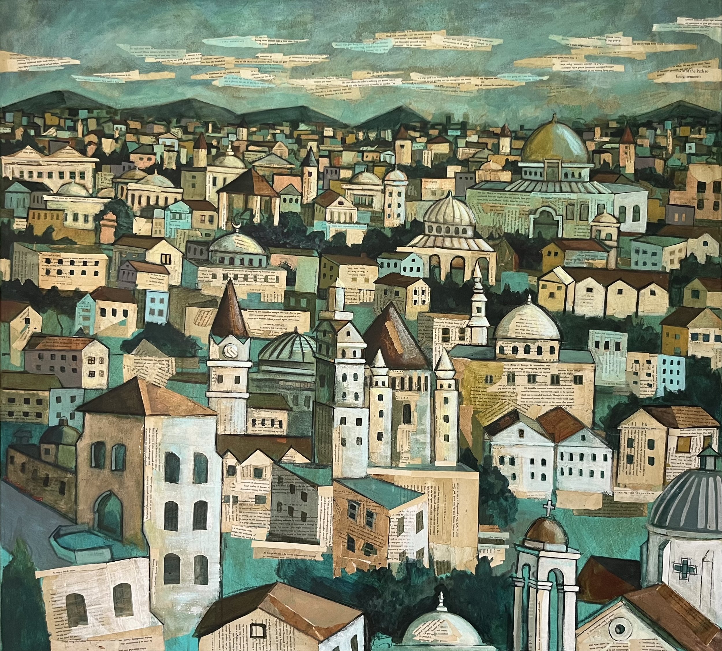 City of Prayers-120x110cm-Mixed media on canvas-2025-Dubai