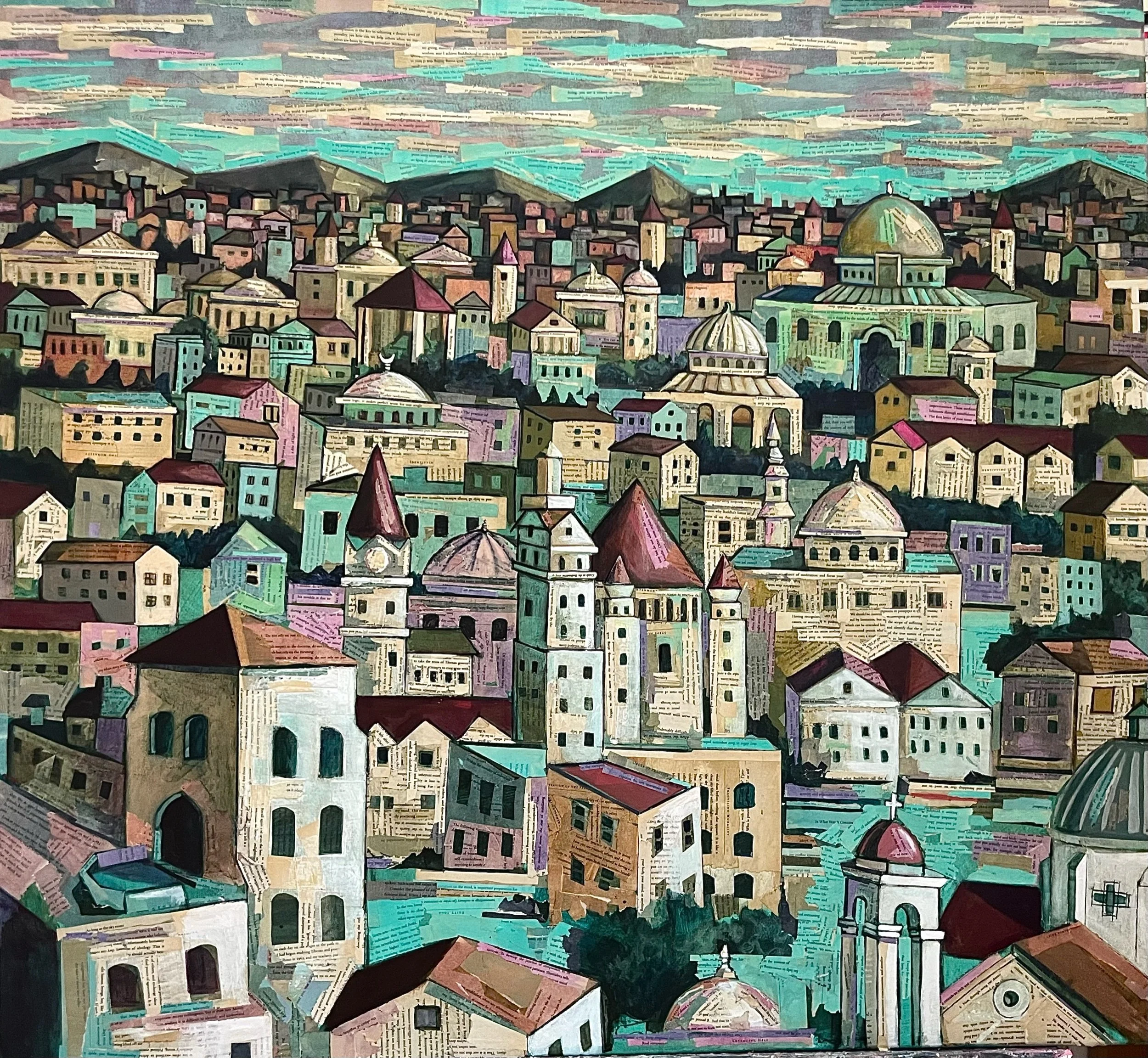 City of Prayers-120x110cm-Mixed media on canvas-2025-Dubai