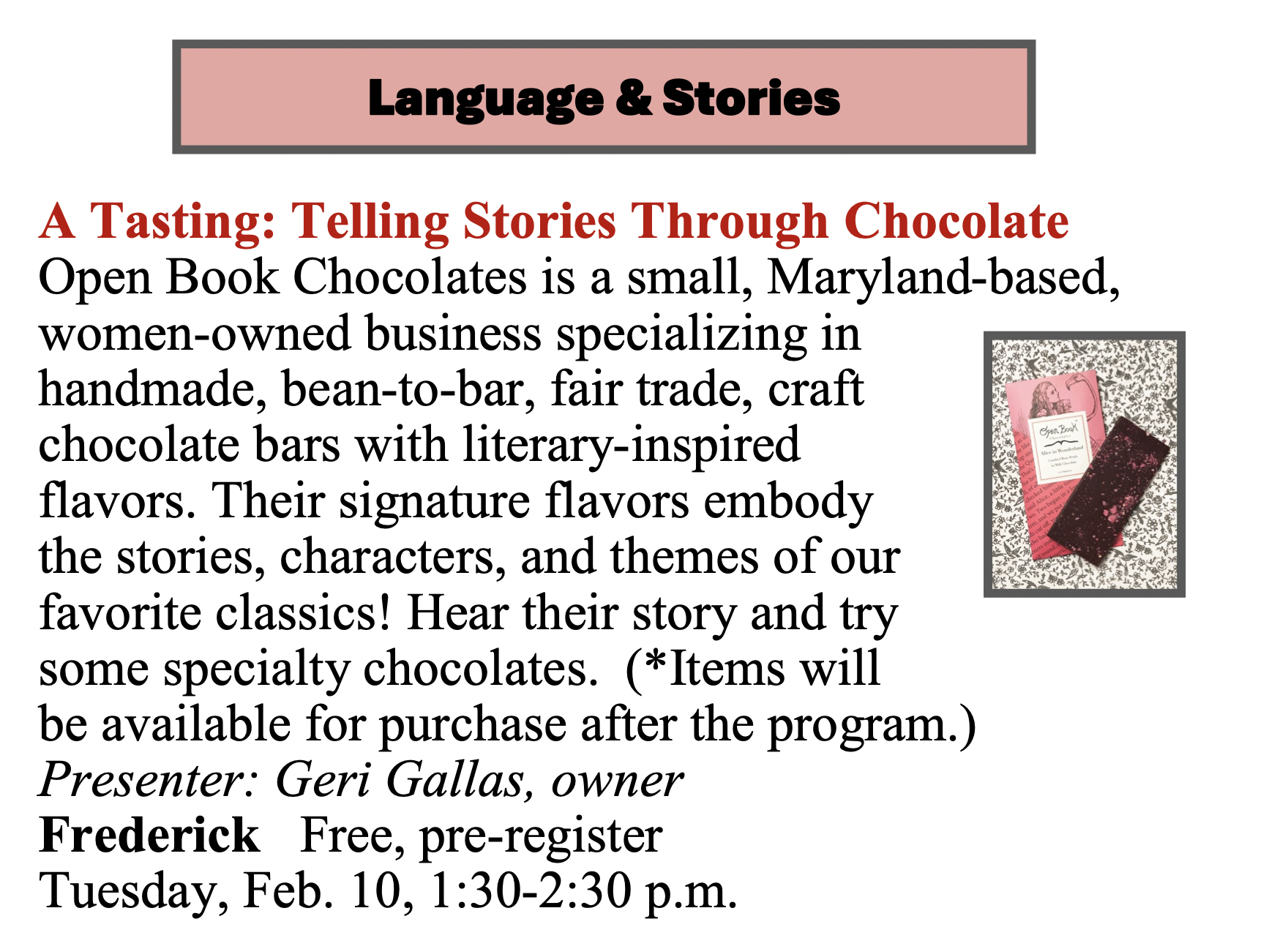 A Tasting: Telling Stories Through Chocolate