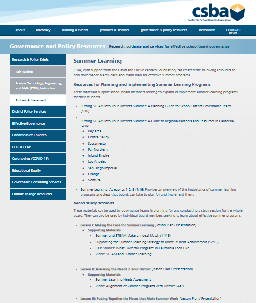 Resources for Planning and Implementing Summer Learning Programs