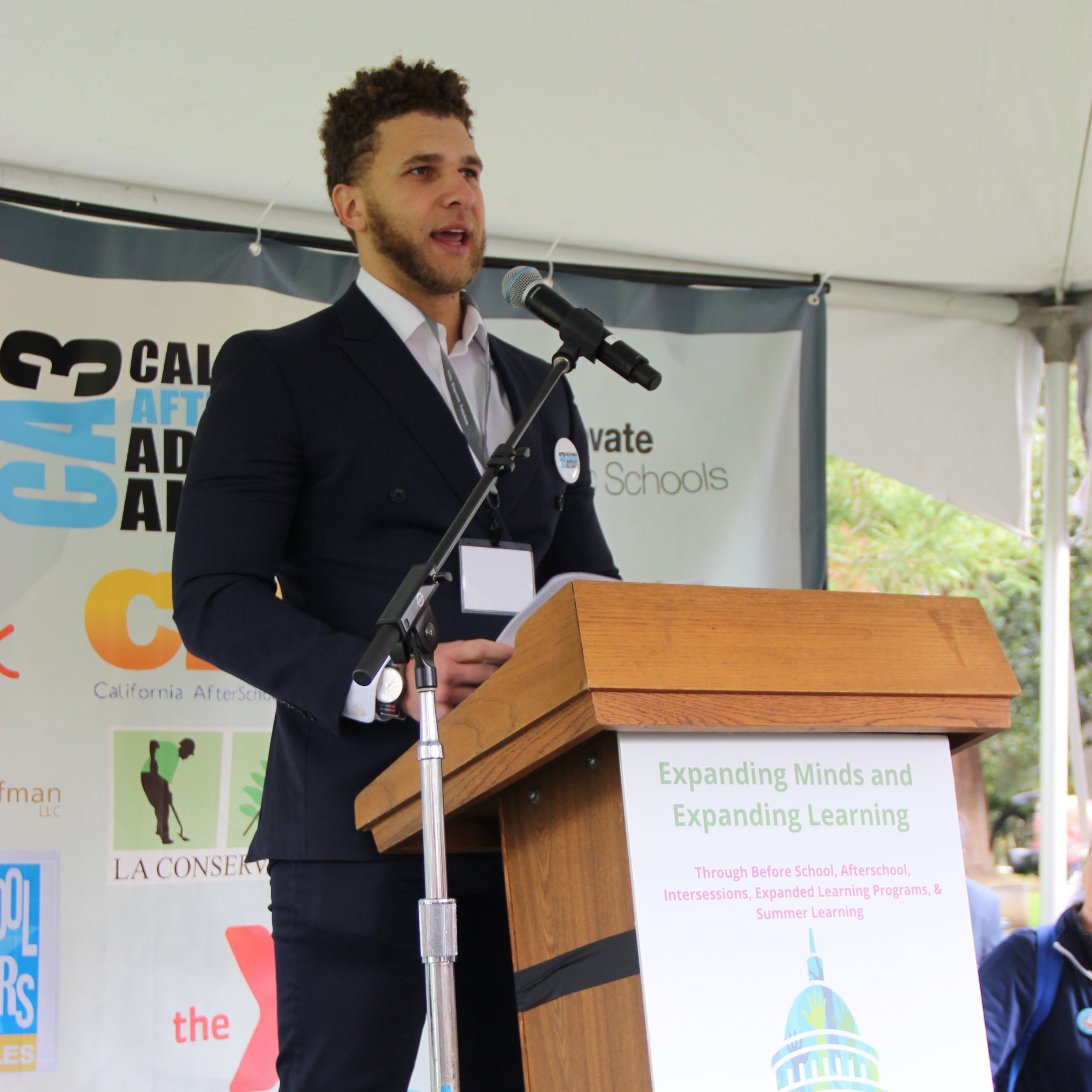 PCY Policy Manager Ben Nash introduces Ben Chida at Tuesday's rally