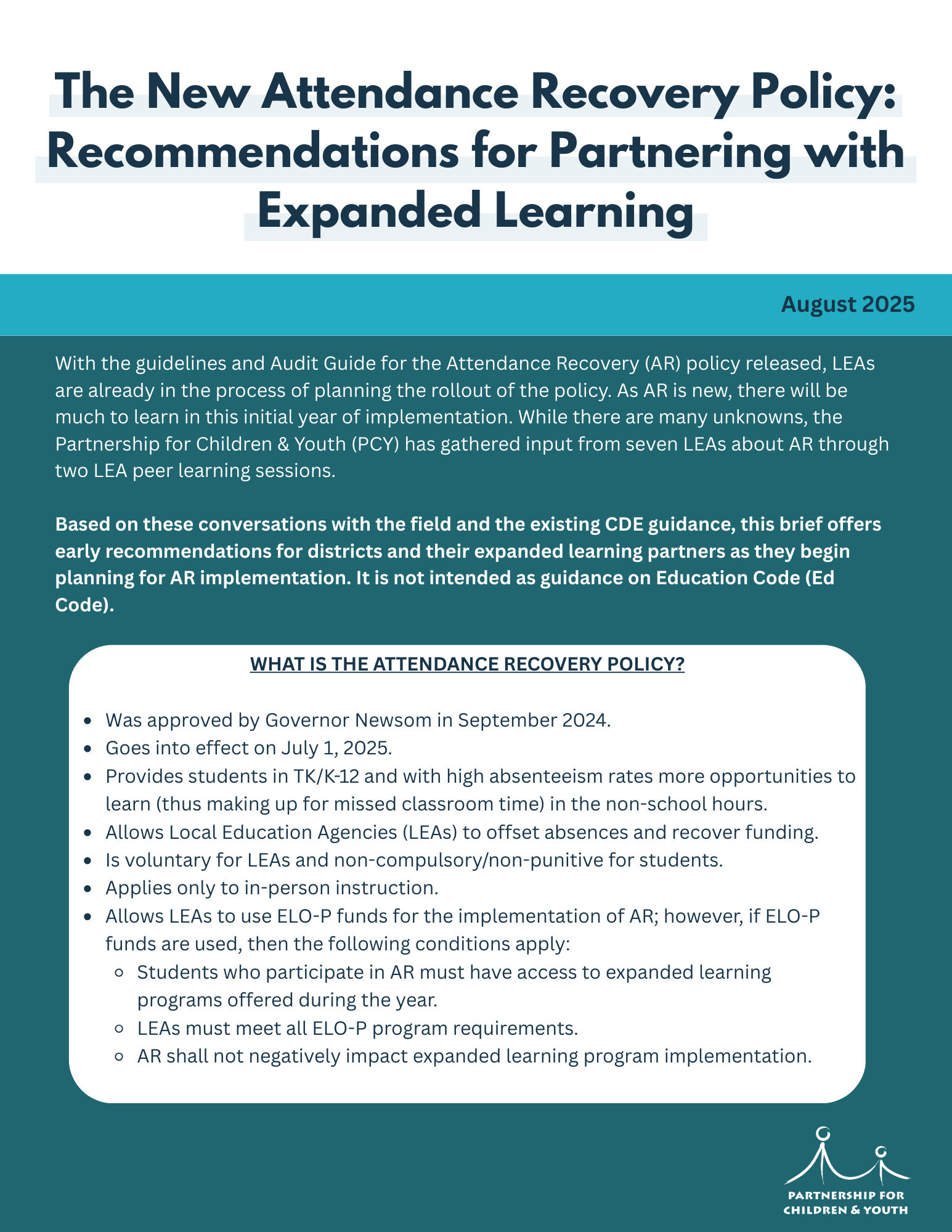  School districts across the state are planning to implement a new California Attendance Recovery policy that allows LEAs to recuperate lost ADA funding and learning by providing additional academic support to students outside of school hours. These 