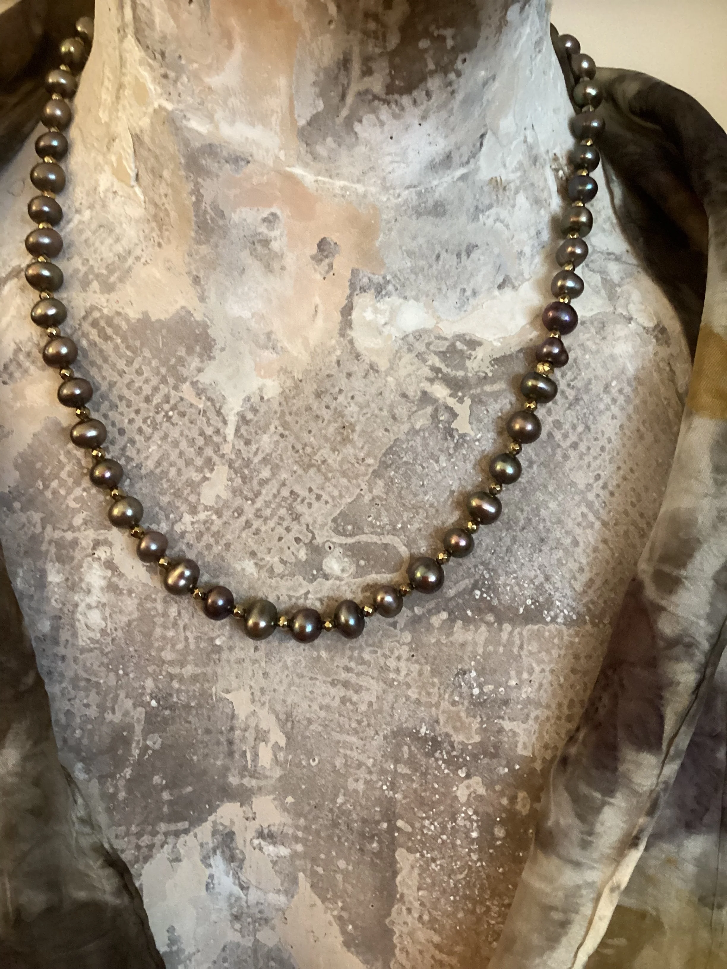 Bronze Pearl & Pyrite Necklace