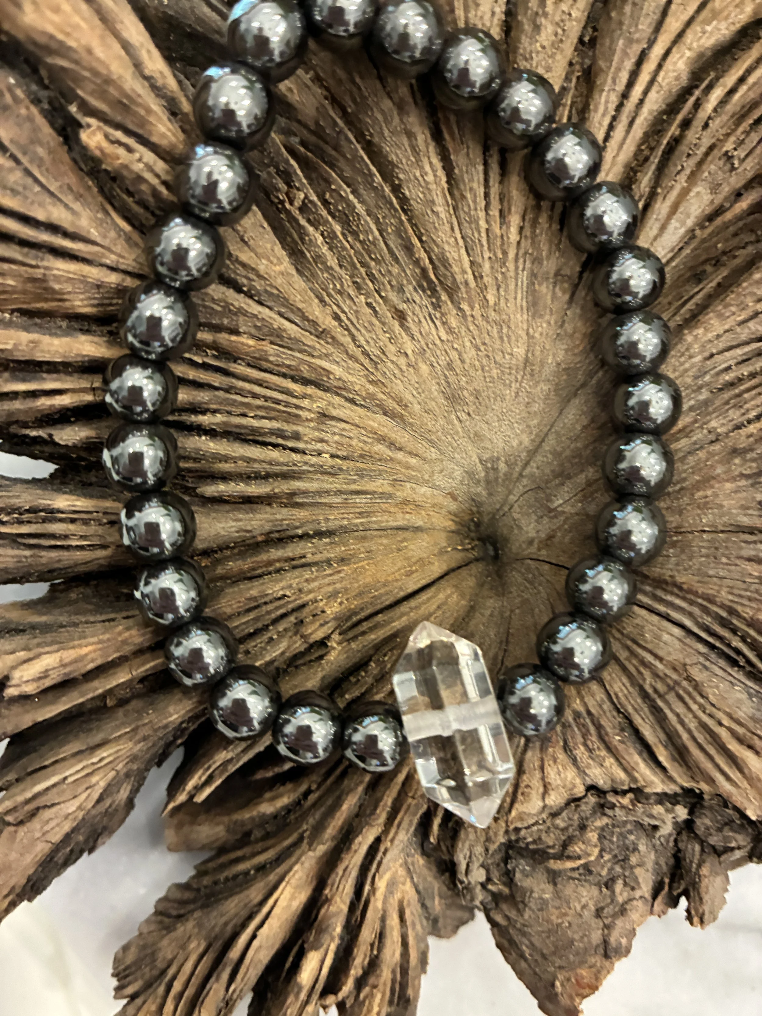 Hematite & Crystal Point Bracelet