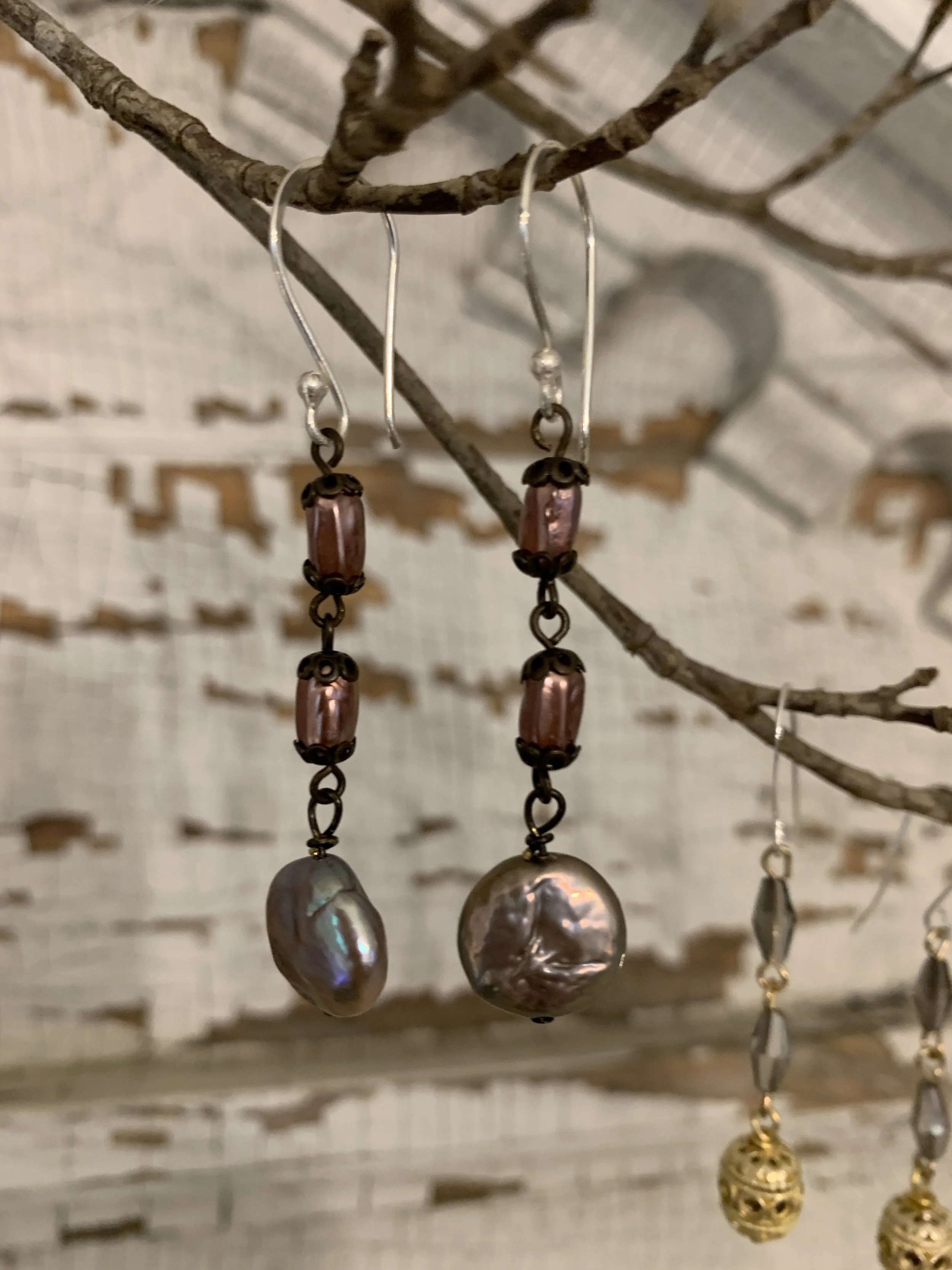 Bronze or Blue Pearl Earrings