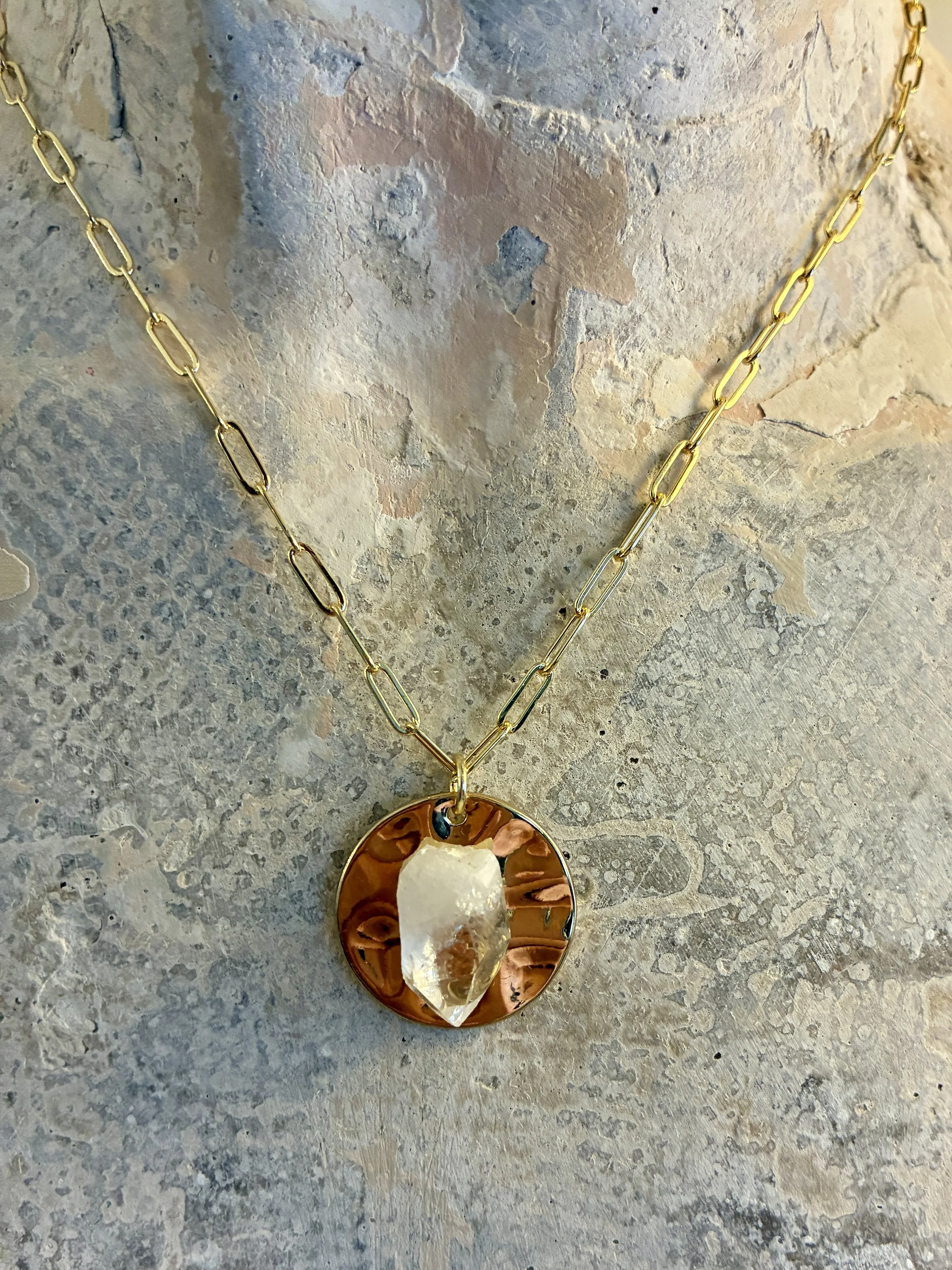 Gold Disc & Crystal Necklace