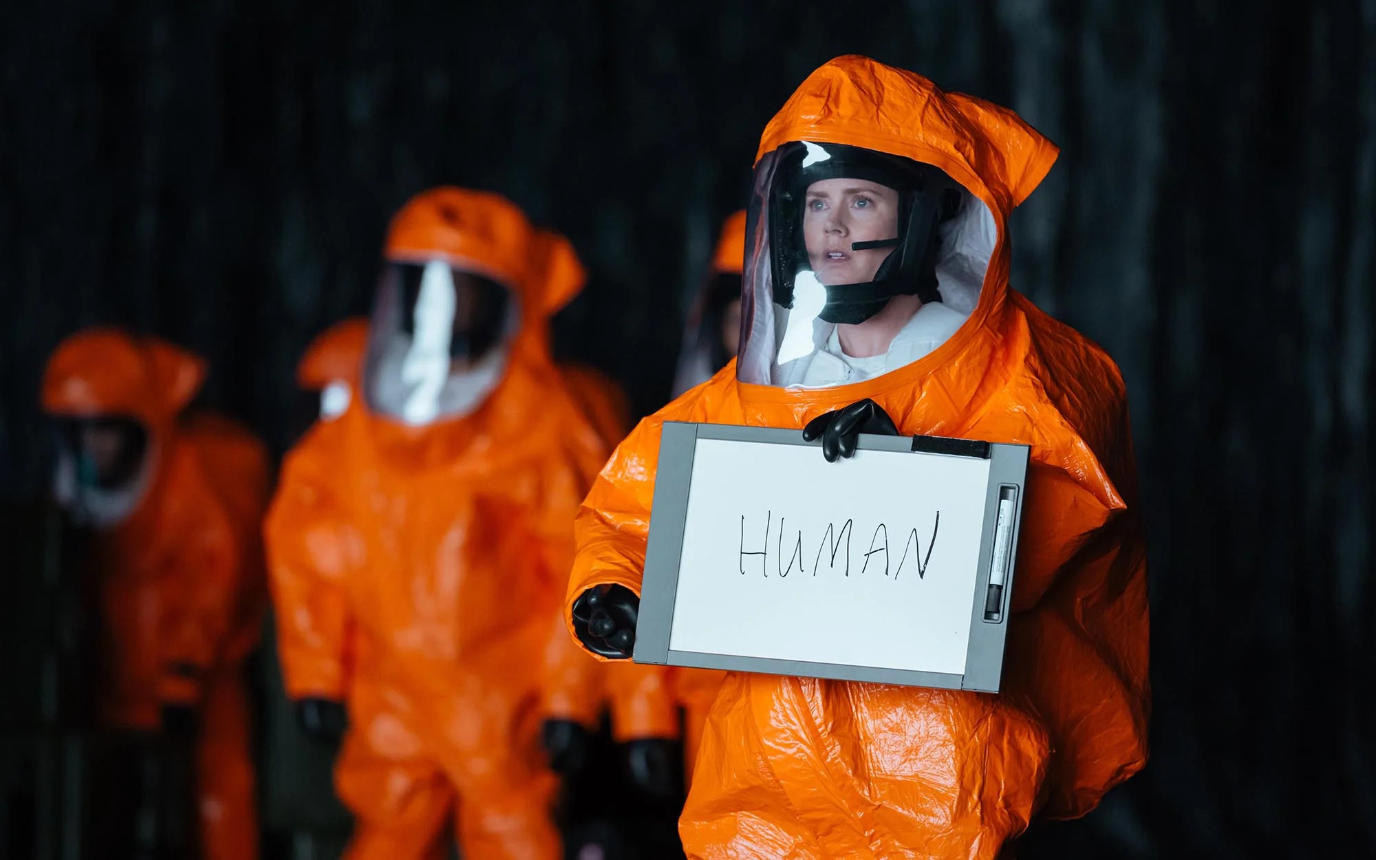Louise Banks (Amy Adams) tries to breach a linguistic divide between humanity and mysterious alien visitors