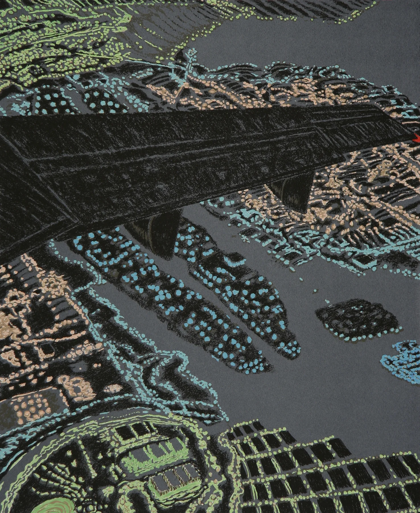 Night View Wing III-I 2008, unique screenprint w/hand coloring, 30" x 22", SOLD