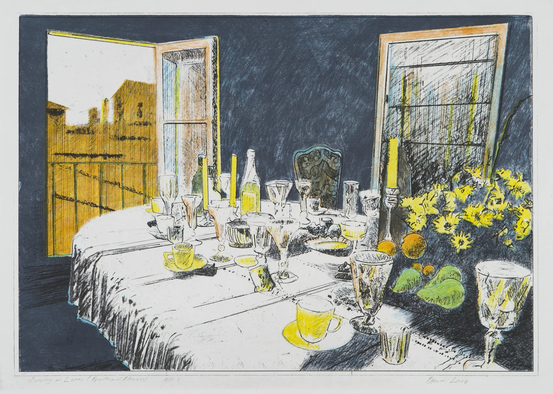 Sunday in Lucca (Fruits and Flowers) 1997, intaglio/lithograph, 23.25" x 31.25”, ed: 100, $1200.* (rare)
