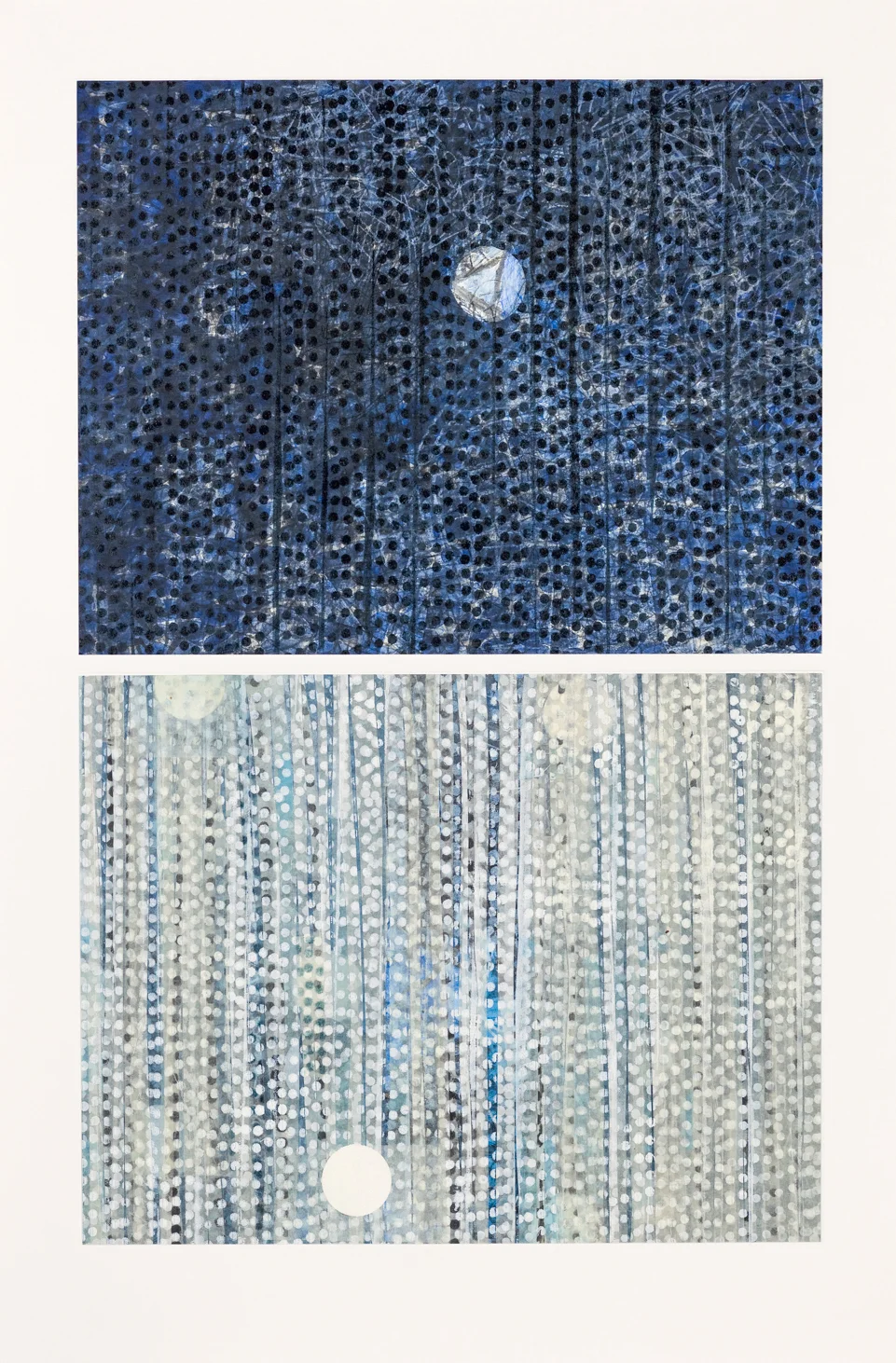Space • Kaimamiru 2010, monotype w/collage and handwork, 30” x 30” diptych, $4200.*