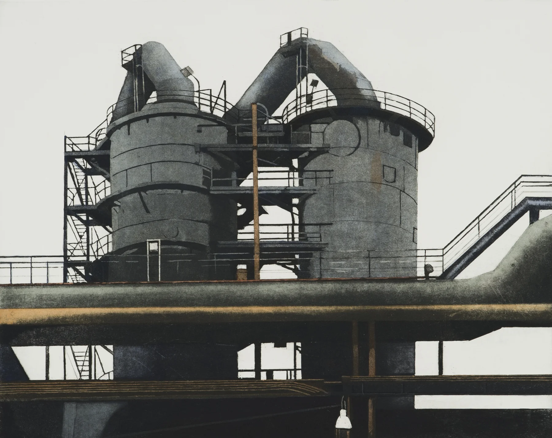 Duisburg-Thyssen I -Twin Tanks 2002, wc/aquatint, 22" x 30", ed: 15, $1200.* (rare)