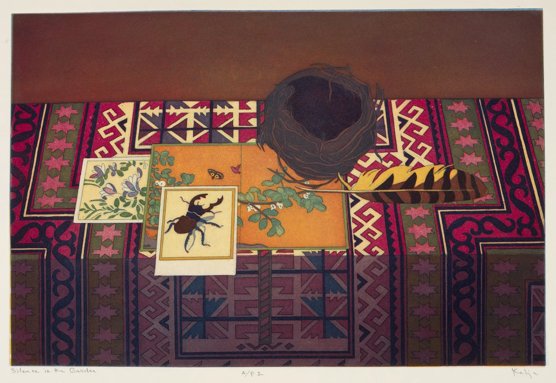 Silence in the Garden 2013, aquatint, 15” x 21”, ed: A.P., $300.*