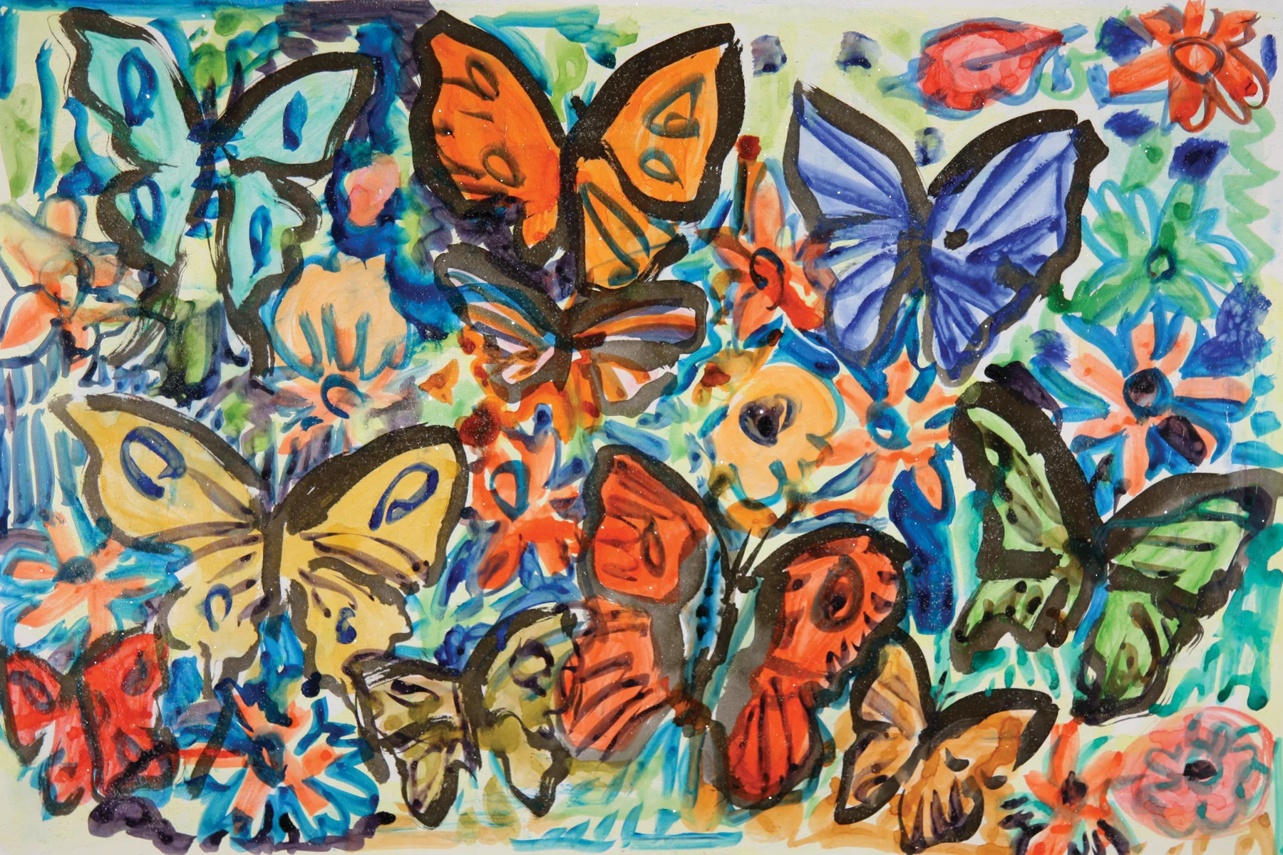 Bird Wing-D 2013, monoprint/hand painted pigment print with Diamond Dust, 28.5" x 41", SOLD