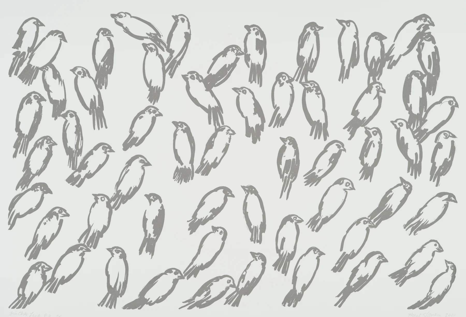 Finches Line 2000, 1-c screenprint, 28.5" x 41", ed: 11, $1800. (rare)