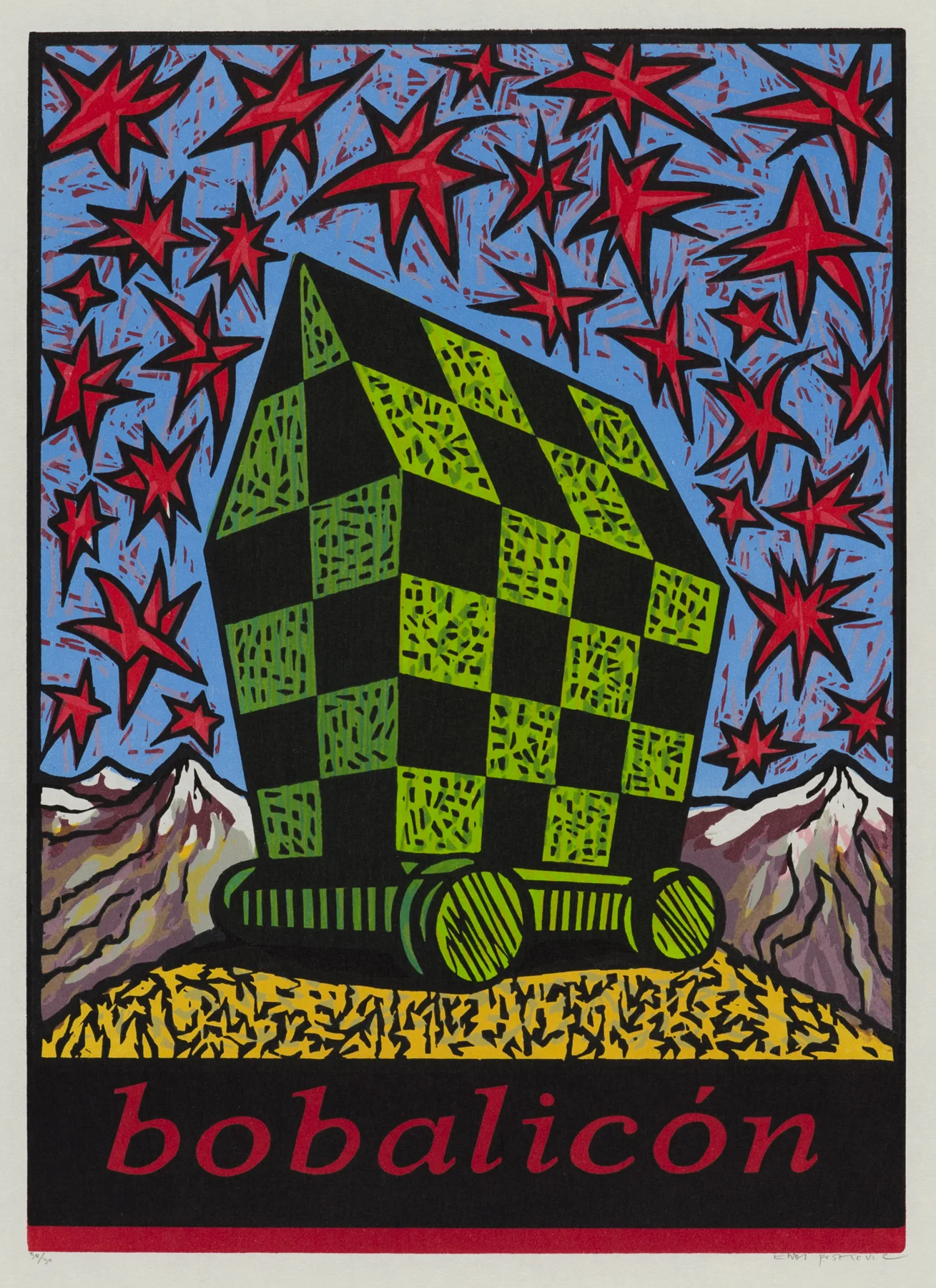 Looking at the Sea (bobalicón) 2009, woodcut, 25" x 20”, ed: 30, $500.*
