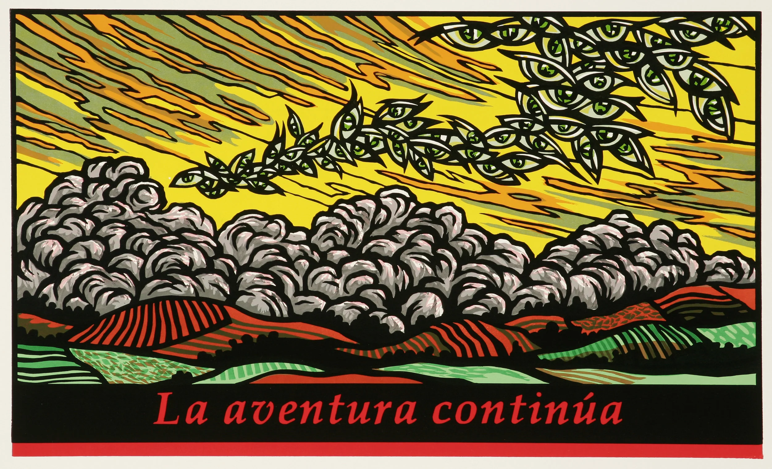    What a Sacrifice (La aventura continúa)   2008, woodcut, 22" x 30",&nbsp;ed: 50, $1200.* 