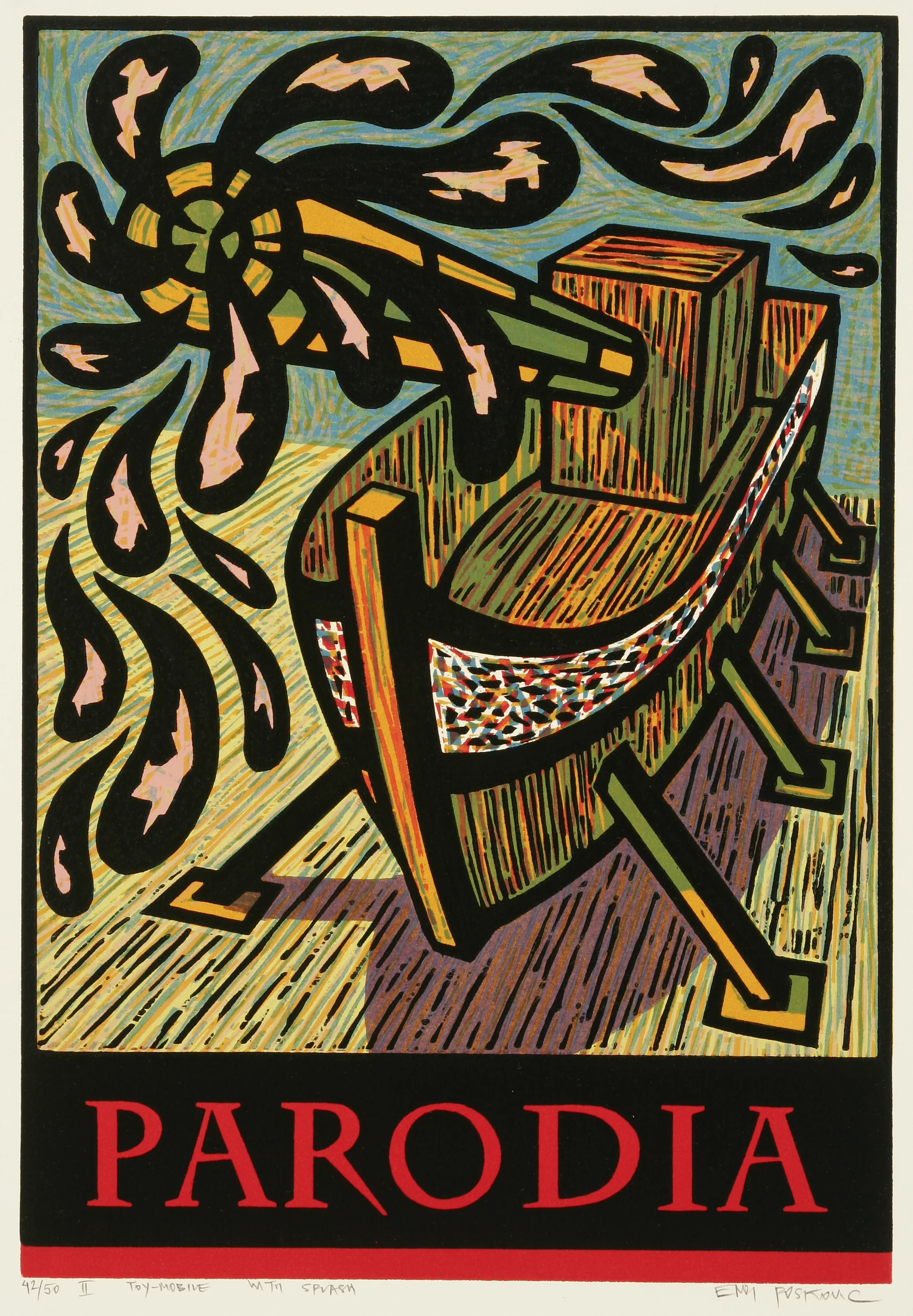    Toy Mobile With Splash (PARODIA)   2007, woodcut, 30" x 22”, ed: 50 II, $1000.* 