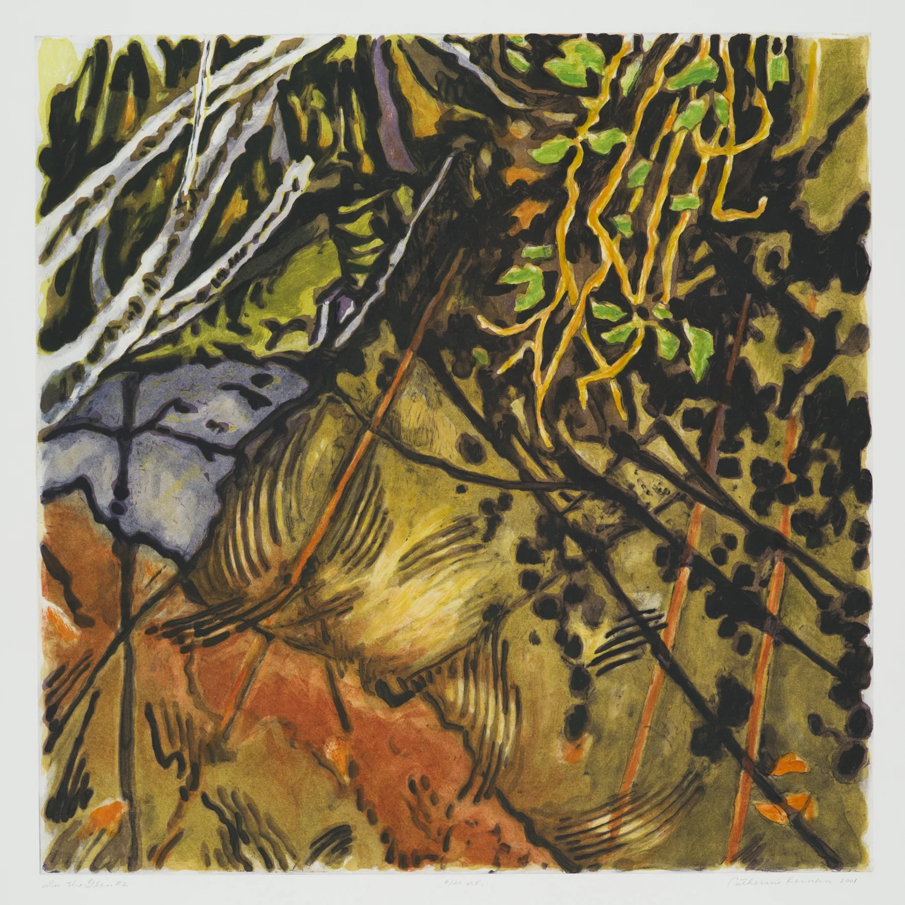In the Glen #2 2001, intaglio/woodcut, 36" x 32”, var.ed: 20, $1450.*