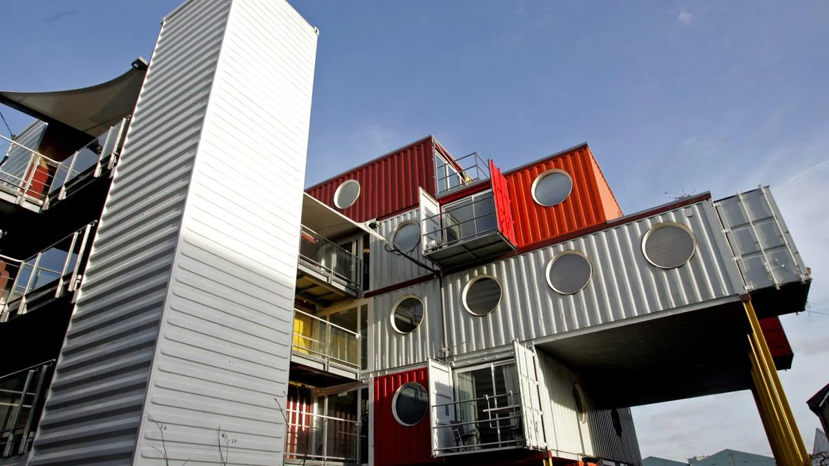 “Shipping containers have been turned into homes and workspaces in London’s Docklands.” PAUL ROGERS