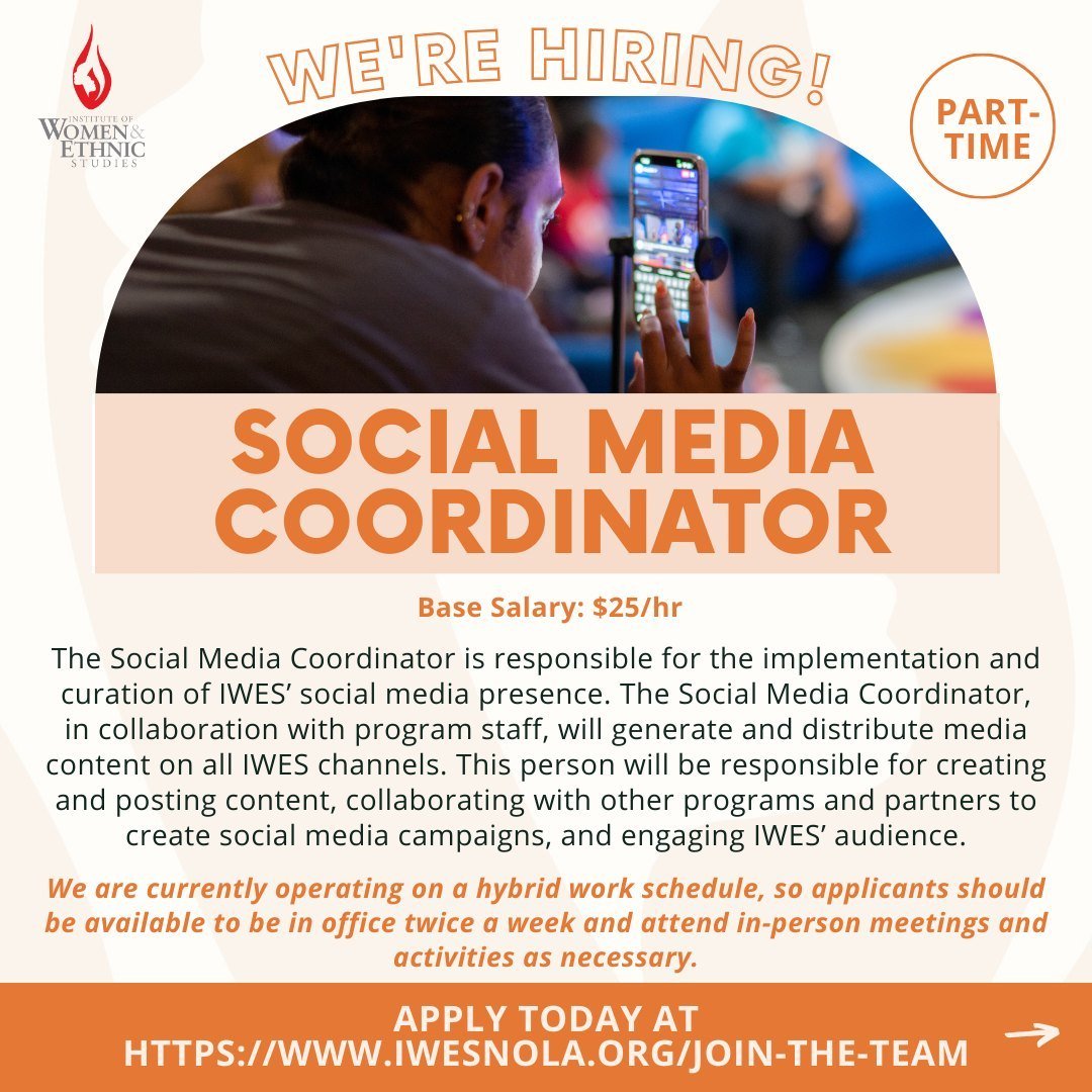 **JOB ANNOUNCEMENT**
We have two new open positions at IWES!

⭐📲 Social Media Coordinator
⭐📚 Education Policy Fellow

Check it out and APPLY TODAY! More info at the #linkinbio.