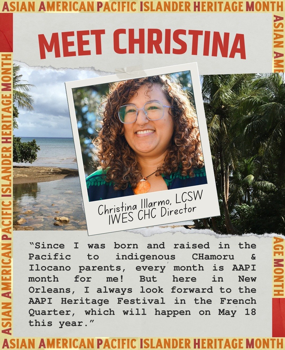 As we continue to celebrate #AAPIHeritageMonth we're excited to spotlight Christina Illarmo, the Director of our Mental Health Division, the Collective for Healthy Communities! ☀️ Christina is a CHamoru-Ilocano social worker born and raised on Guahan