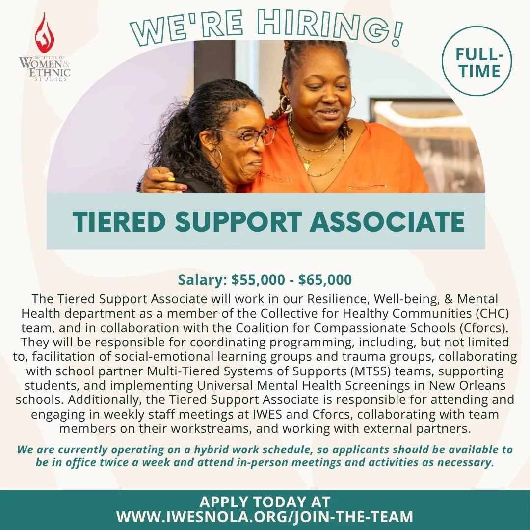 📢 Join Our Team! 🌟

Applications are open for a Tiered Support Associate to support our Collective for Healthy Communities (CHC) division and work closely with the Coalition for Compassionate Schools (Cforcs). The Tiered Support Associate will co-f