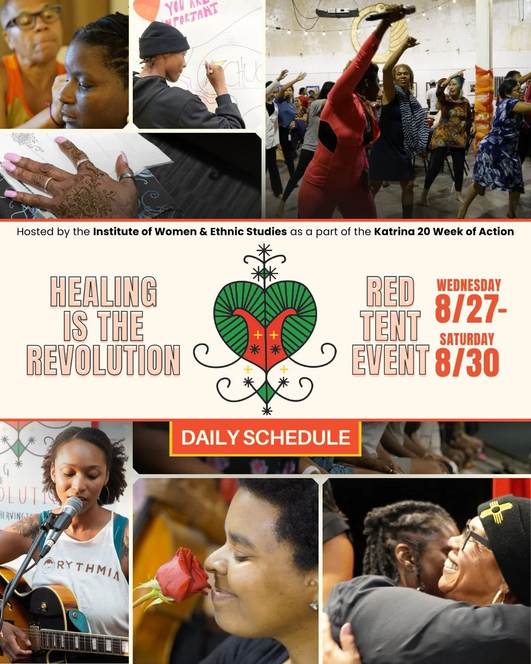 TODAY IS THE DAY! Join us at Armstrong Park in collaboration with the @katrina20.org_weekofaction for our special Red Tent event that goes from 12pm - 6pm! ❤️ Enjoy free wellness and arts activities like massages, acupuncture, henna, aromatherapy, li