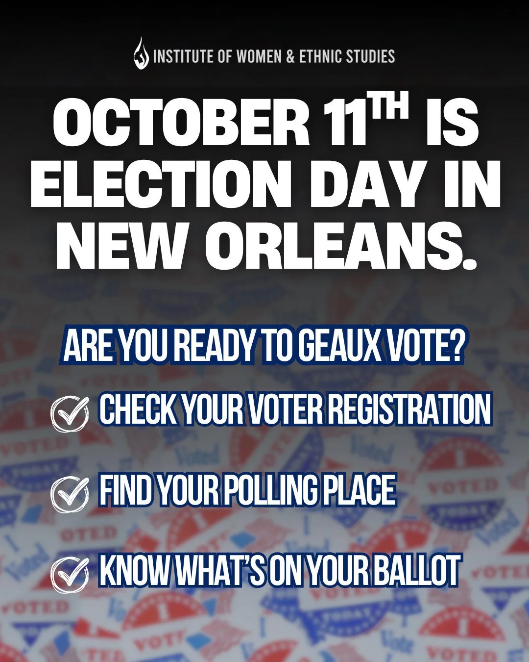 🗳️ Save the Date! 🗳️ Election Day is THIS Saturday &mdash; October 11th! 🗓️ Don't miss out on your chance to have a say in who leads our city. From mayor to city council, sheriff to clerk &mdash; your vote matters. 🗣️ 
✅ Polls are open from 7 AM 