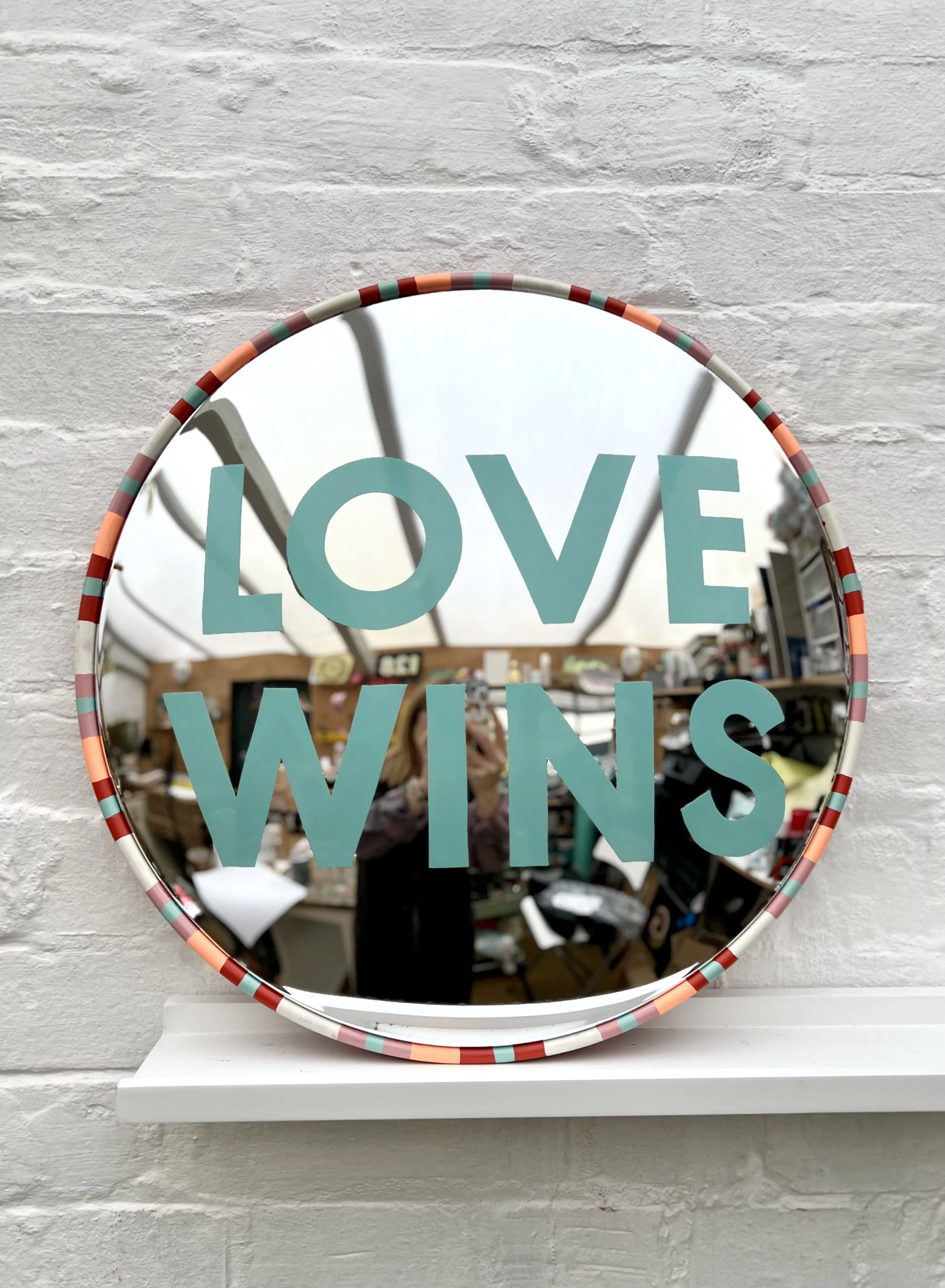 LOVE WINS convex mirror with painted frame