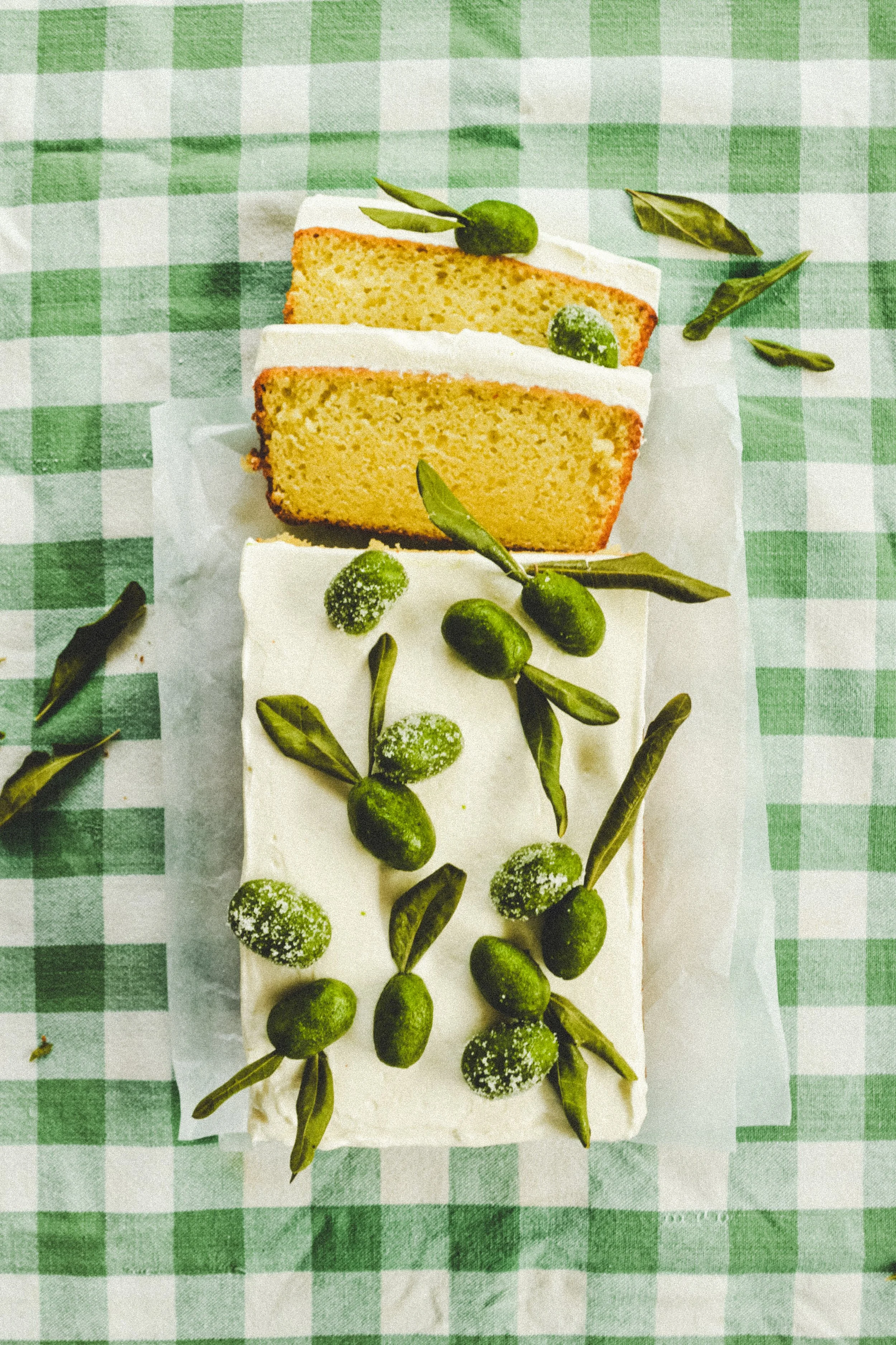 One-Bowl Plush Olive Oil Cake w Candy Olive Garnish