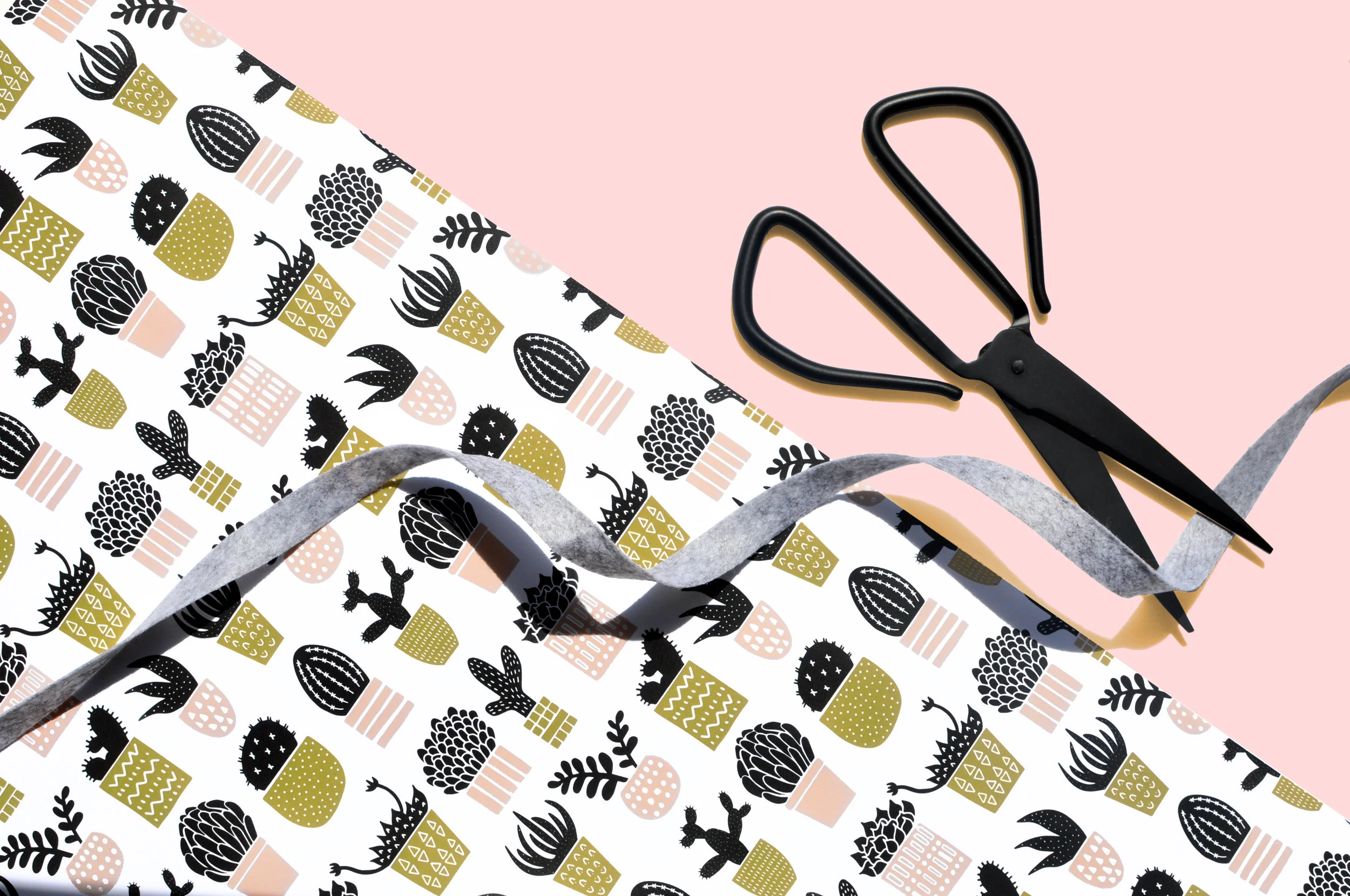 Mustard and Blush Succulents Wrapping Paper Flat Sheet Product Shot Pink Background.jpg