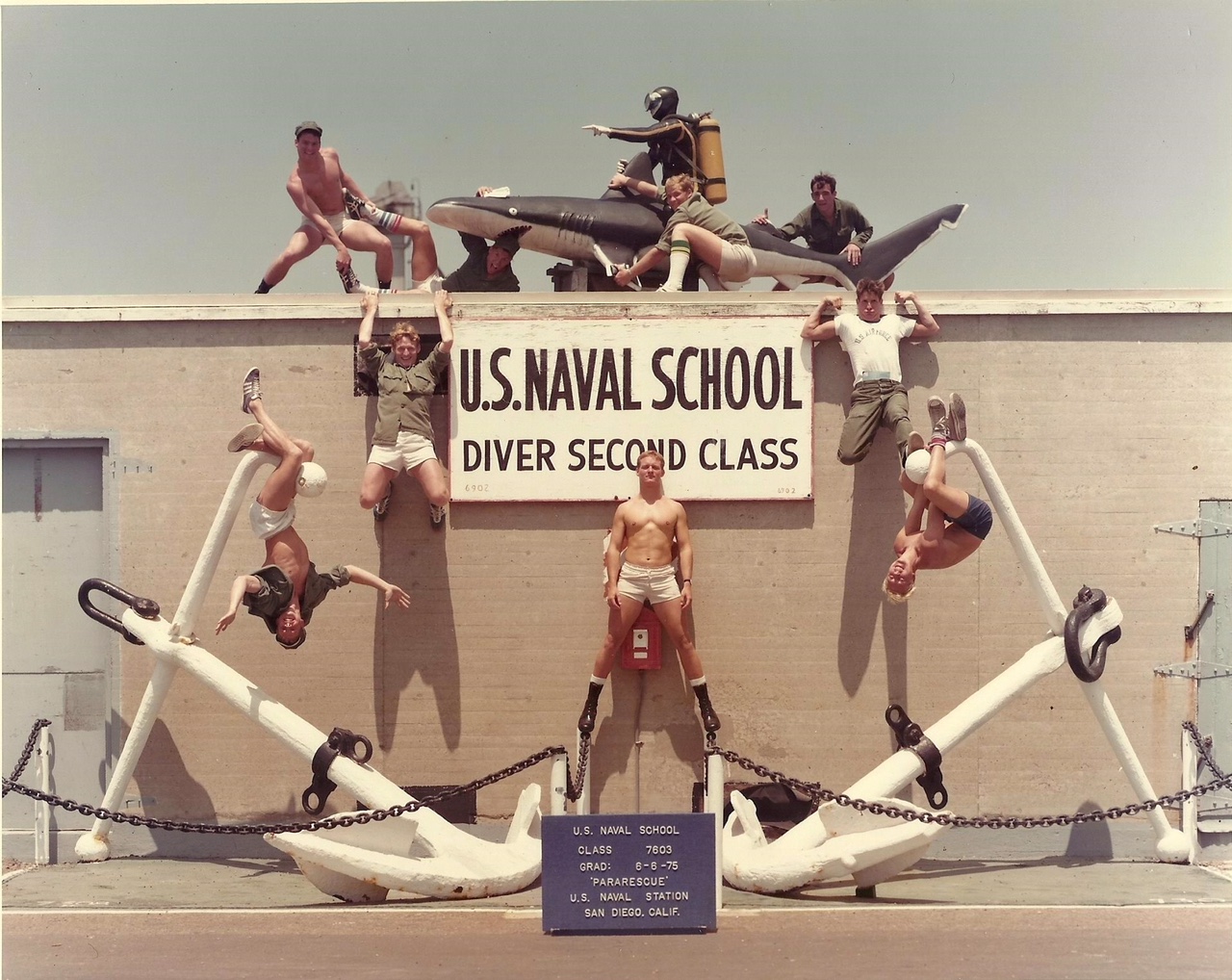 Navy Scuba School 1975 with Pararescue Teammates. Robert in the middle.