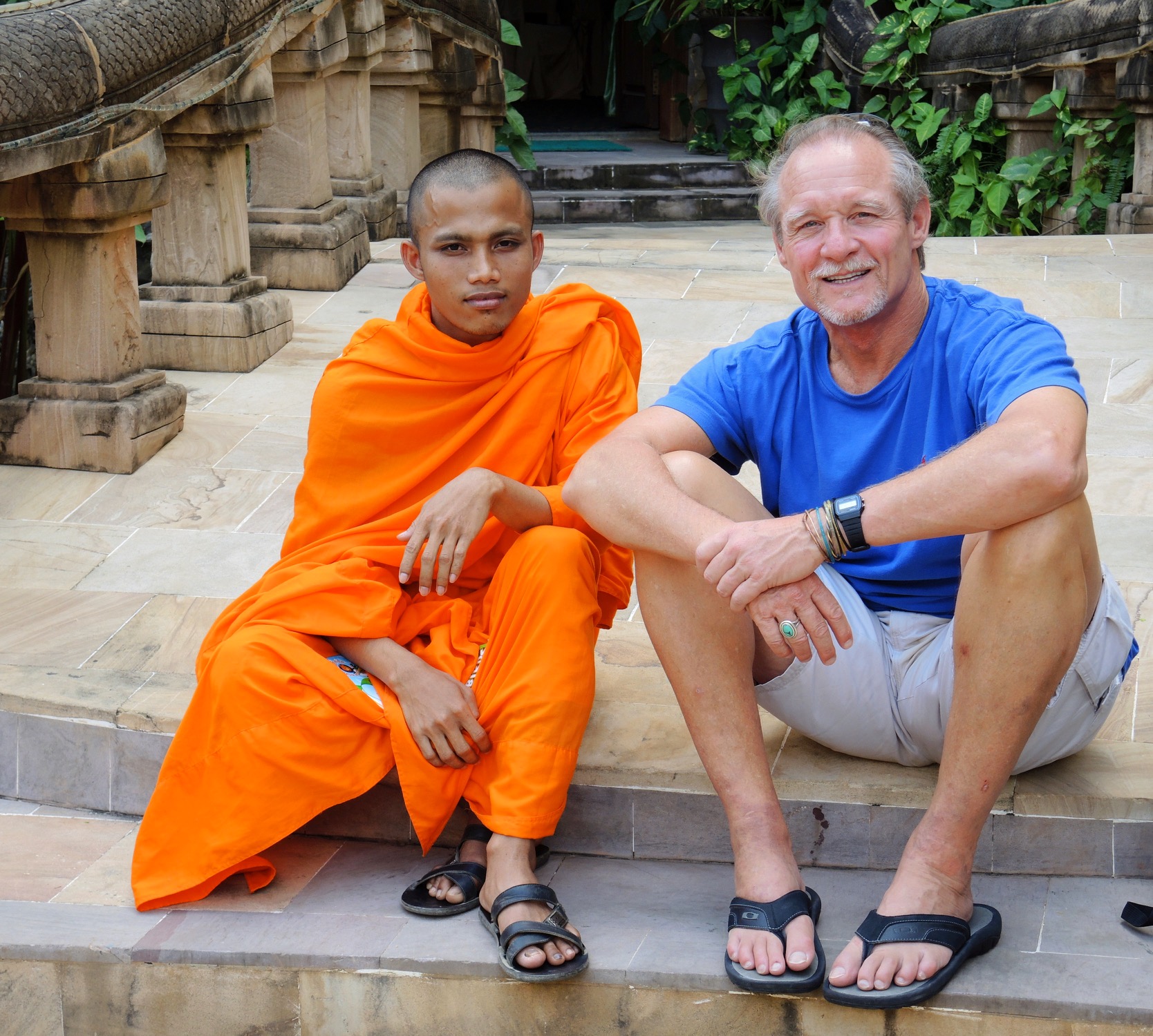  In Cambodia with Buddhist monk English student
