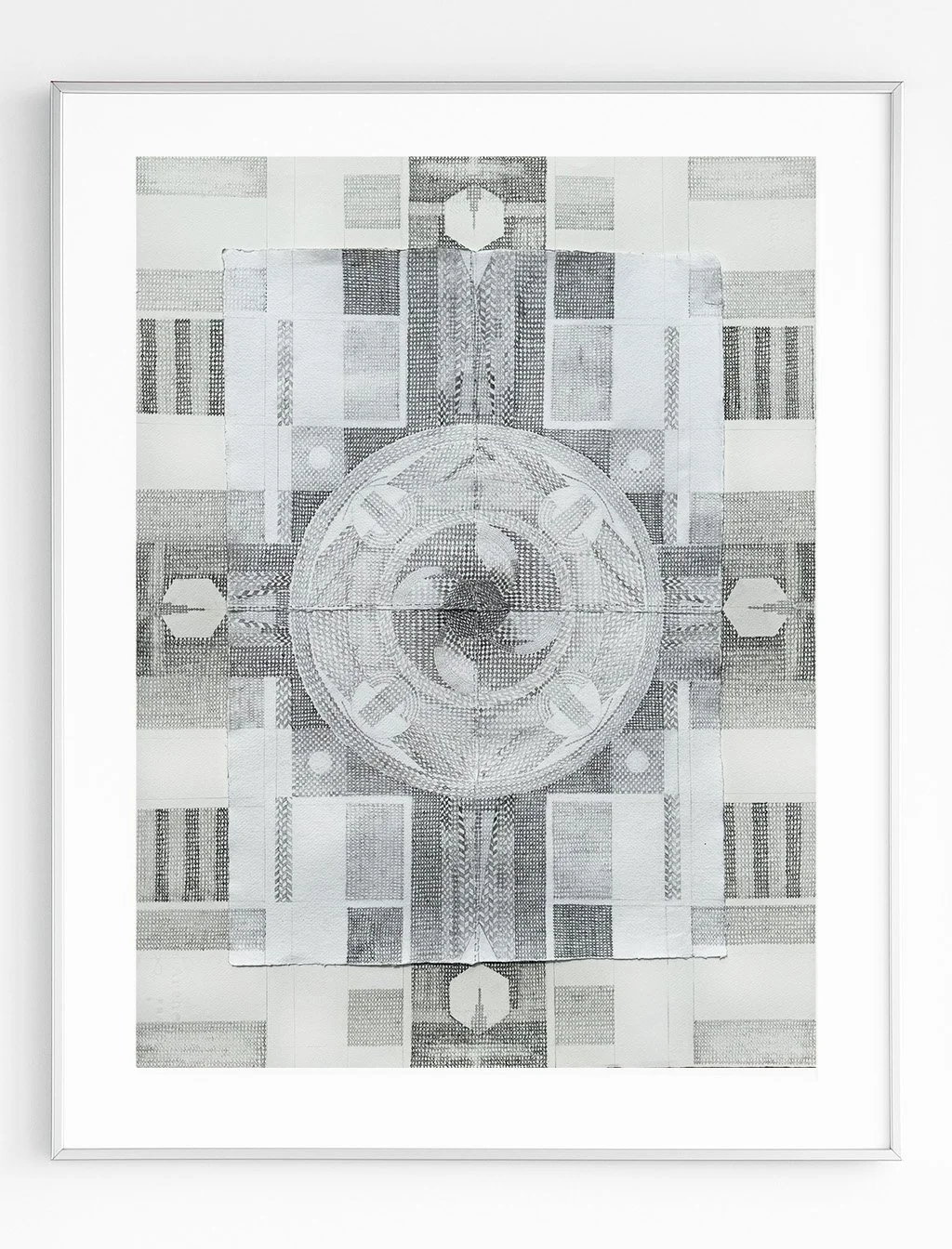 Graphite, titanium, embroidery on handmade paper 28"x38"