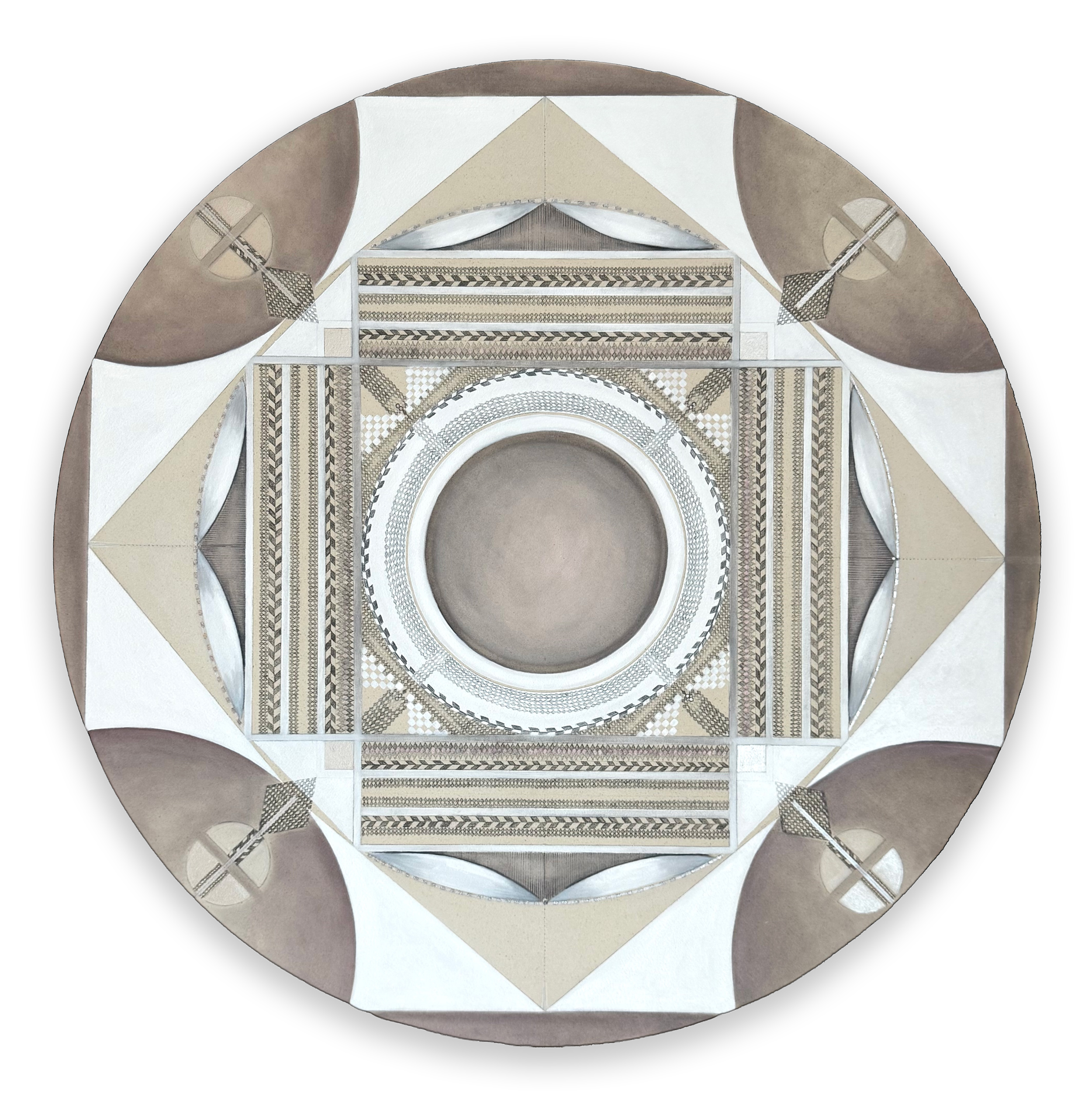 Oil, mica-infuesd oil, earth pigments, graphite, titanium on canvas 36"x36"