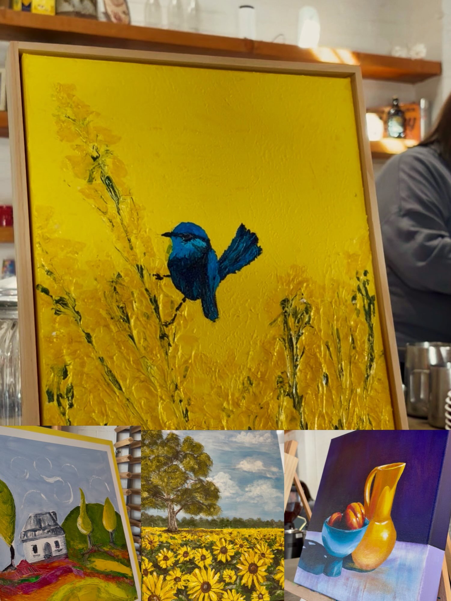 A sneak peak into &ldquo;A Brush of Yellow&rdquo; by @lushcreativegalleries exhibited @coolamoncheeseco 

Come along tomorrow night to experience the joy🌻
📅 Friday 25 September
⏰6pm
📍Coolamon Cheese Co. 

#exhibition #creativearts #grazingtablesan