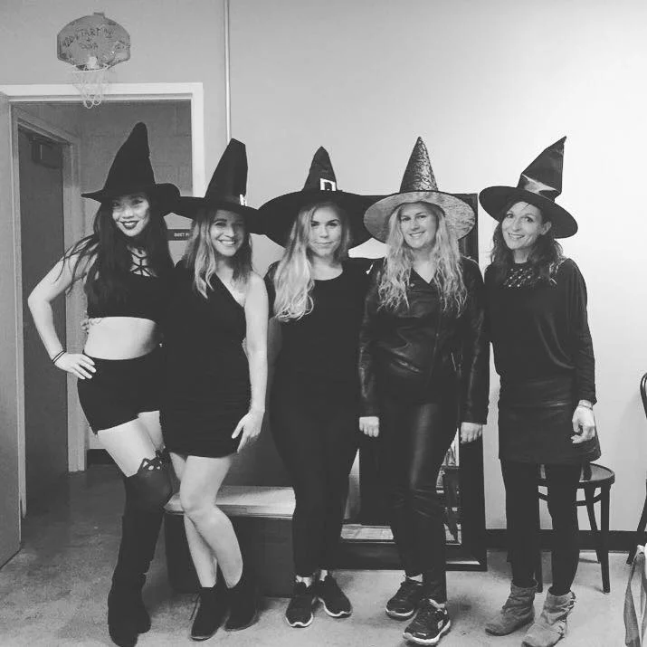 Bella and a group of witches before their Halloween show at Upright Citizens Brigade.