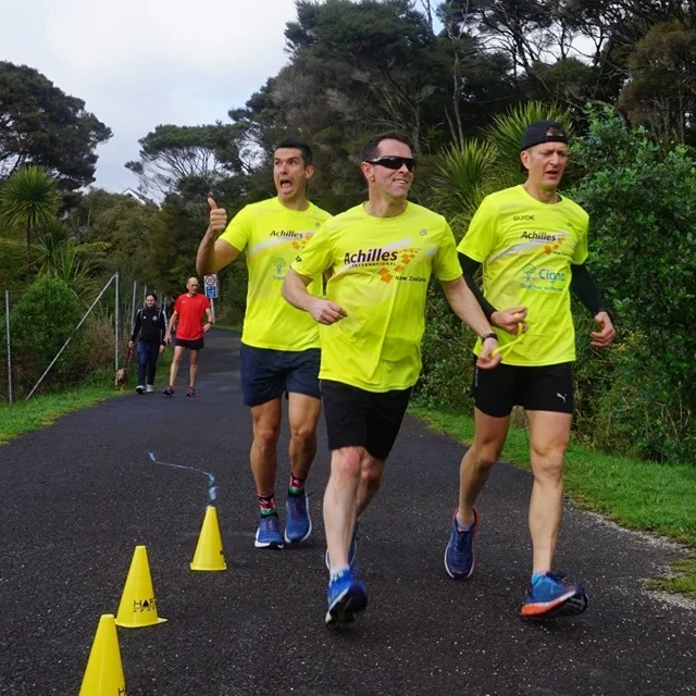 Mike Lloyd and his guides at parkrun