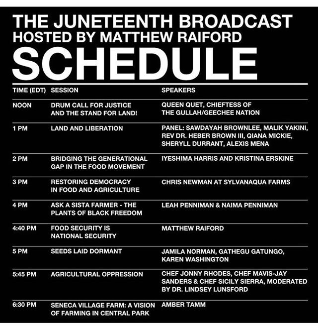 Tomorrow! A Growing Culture is hosting The all day Juneteenth Event on The Hunger for&nbsp;Justice Series. From their post:
We begin with a Drum Call for Justice and the Stand for Land with Chieftess Queen Quet of the Gullah Geechee Nation ‪at 12pmES